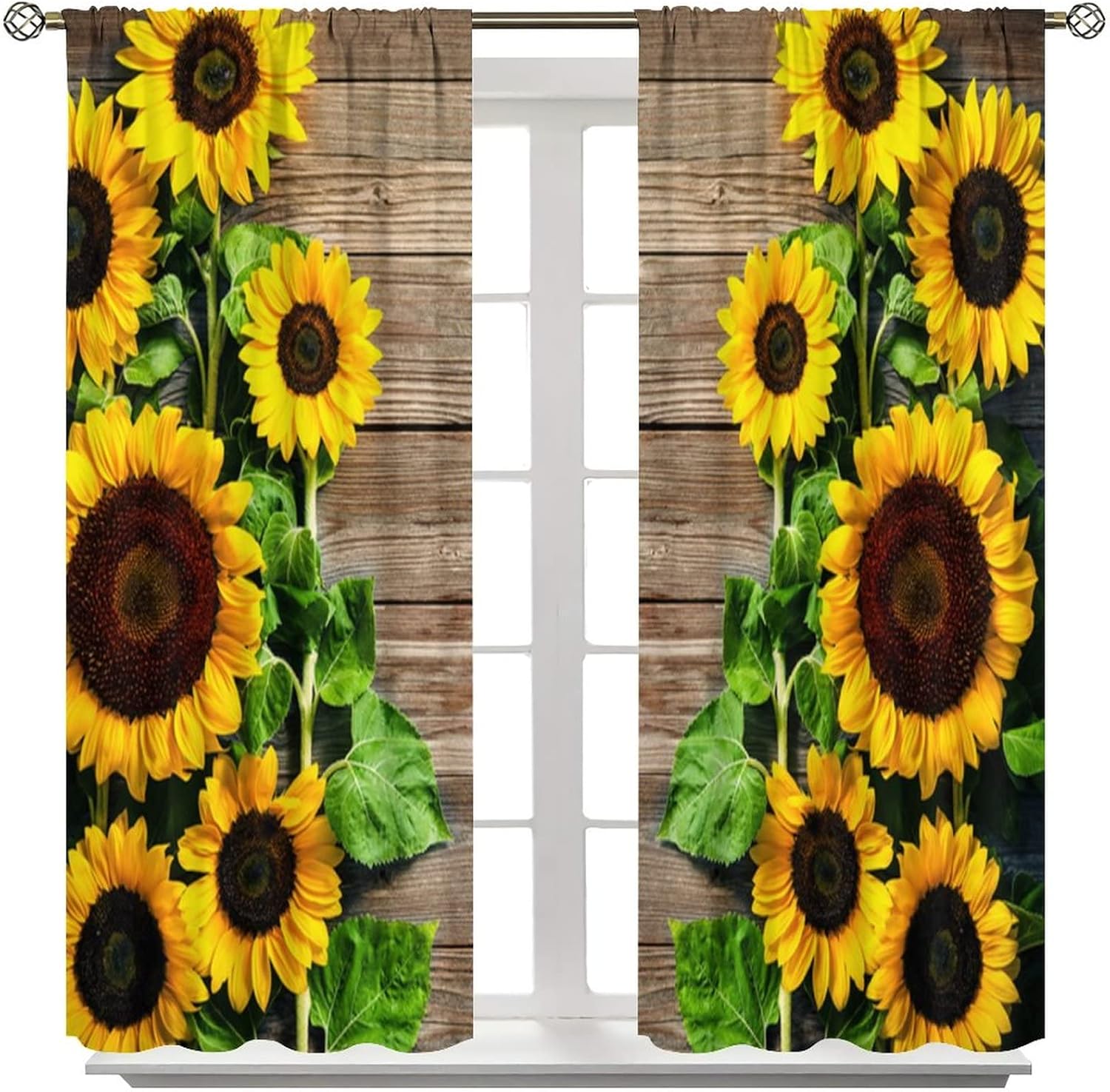 Cortinas de cocina con diseño de girasol, estampado 3D, con bolsillo para barra, para dormitorio, sala de estar, cafetería, tela de poliéster, juego