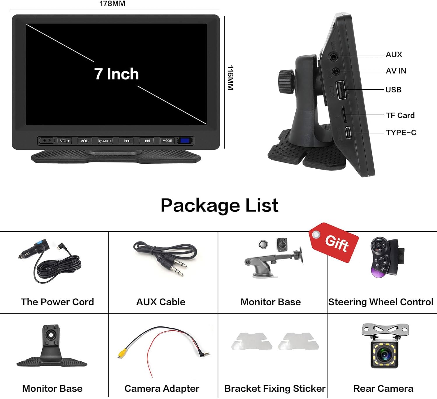 Hikity Estéreo inalámbrico portátil Carplay para automóvil, pantalla táctil HD de 7 pulgadas para automóvil con Android inalámbrico Auto, Mirror