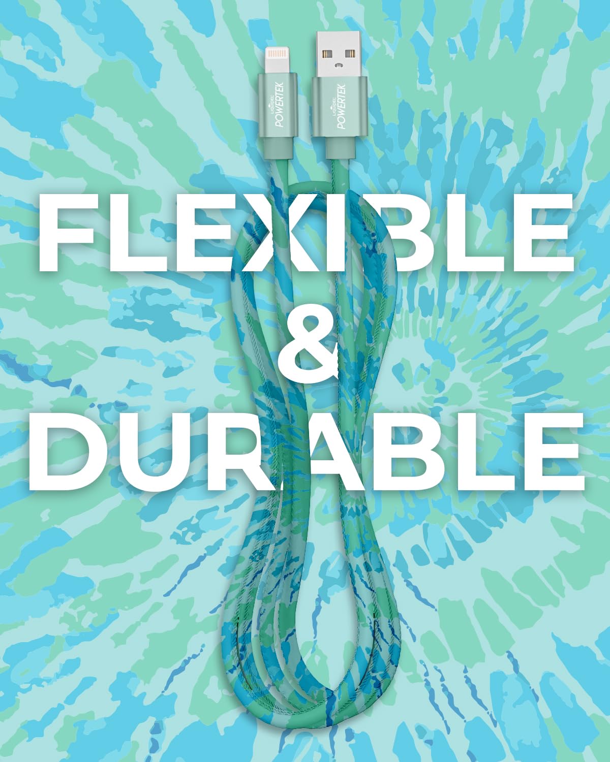 LIQUIPEL Powertek – Cable de carga Lightning para iPad y iPhone, carga rápida, MFI de 6 pies, teñido anudado negro (verde)