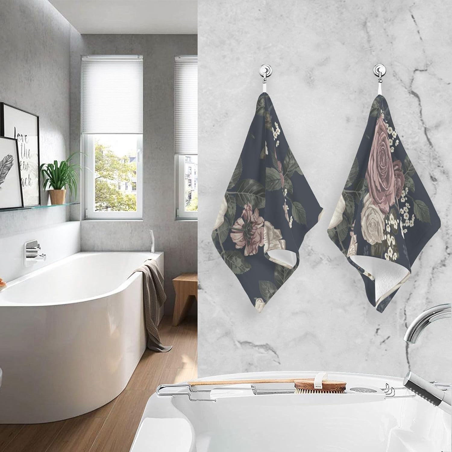 ALAZA Elegant Romantic Flower Hand Towel Set of 2, Cotton Absorbent Soft Decorative Towel for Bathroom Kitchen Dorm Gym Beach 16 x 28 inch