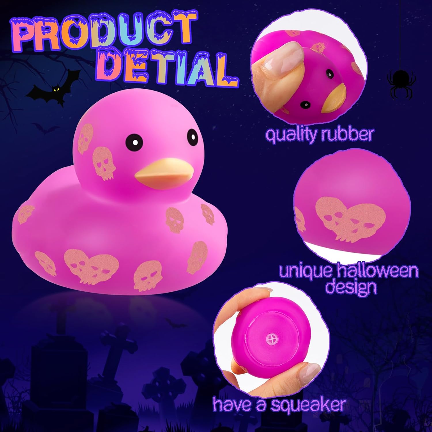 Patos de Halloween de 2.2 pulgadas, patos de goma que brillan en la oscuridad, regalos de fiesta de Halloween, 6 estilos, patos, esqueletos,