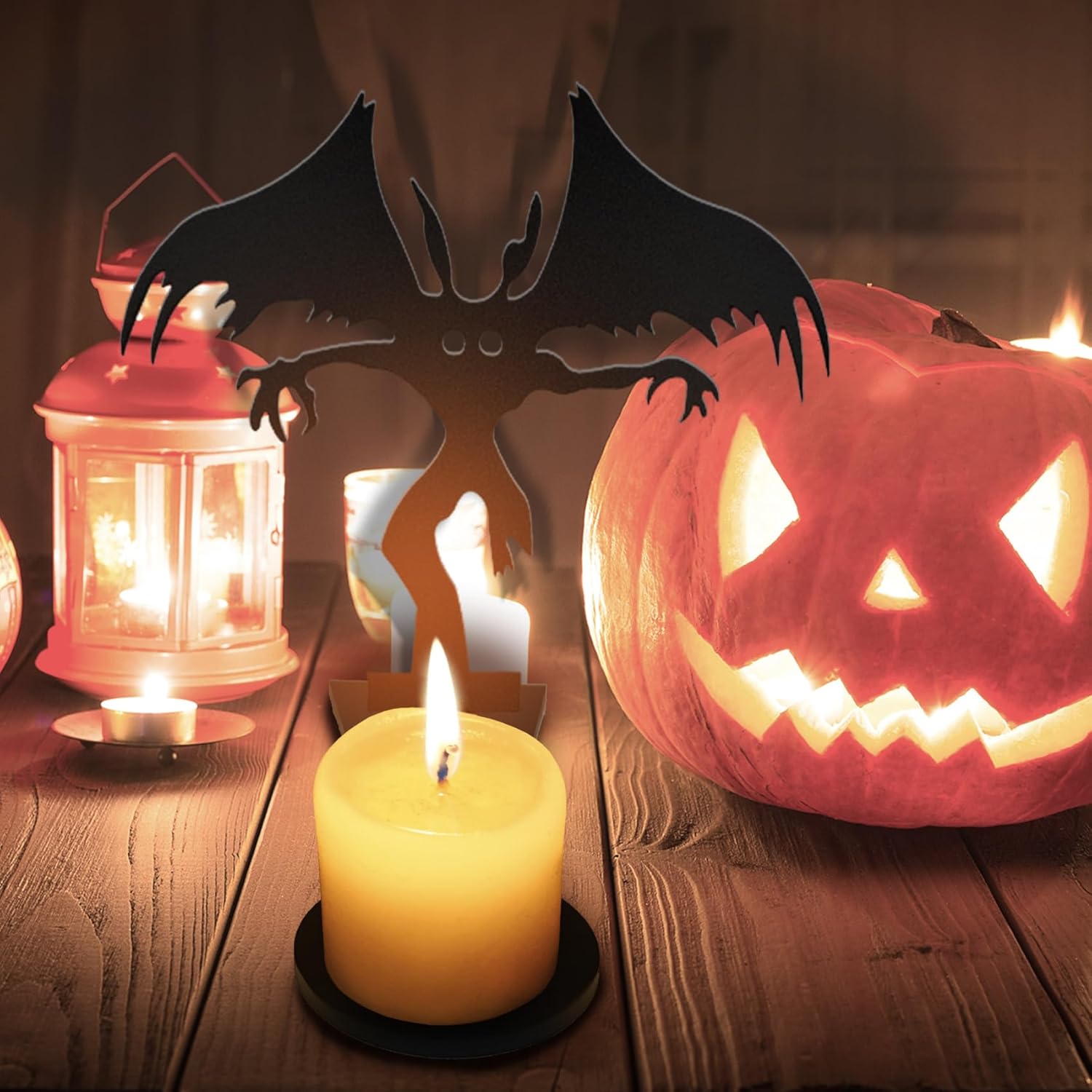 Portavelas de Halloween, divertidas decoraciones de Halloween, luz de té de sombra de hombre polilla, decoraciones de Halloween aterradoras para