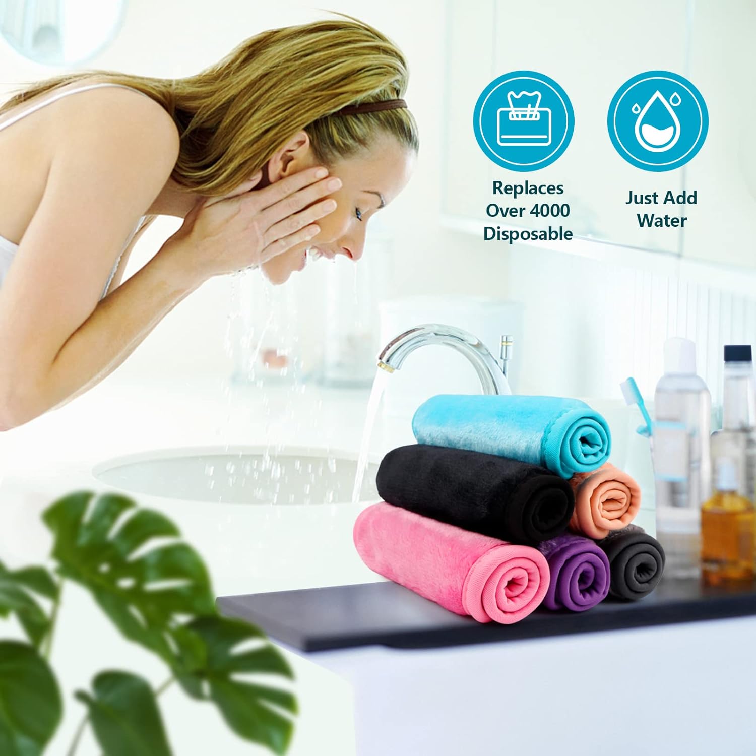 Orighty Paquete de 12 paños removedores de maquillaje, paños de limpieza facial de microfibra reutilizables, elimina al instante la suciedad con