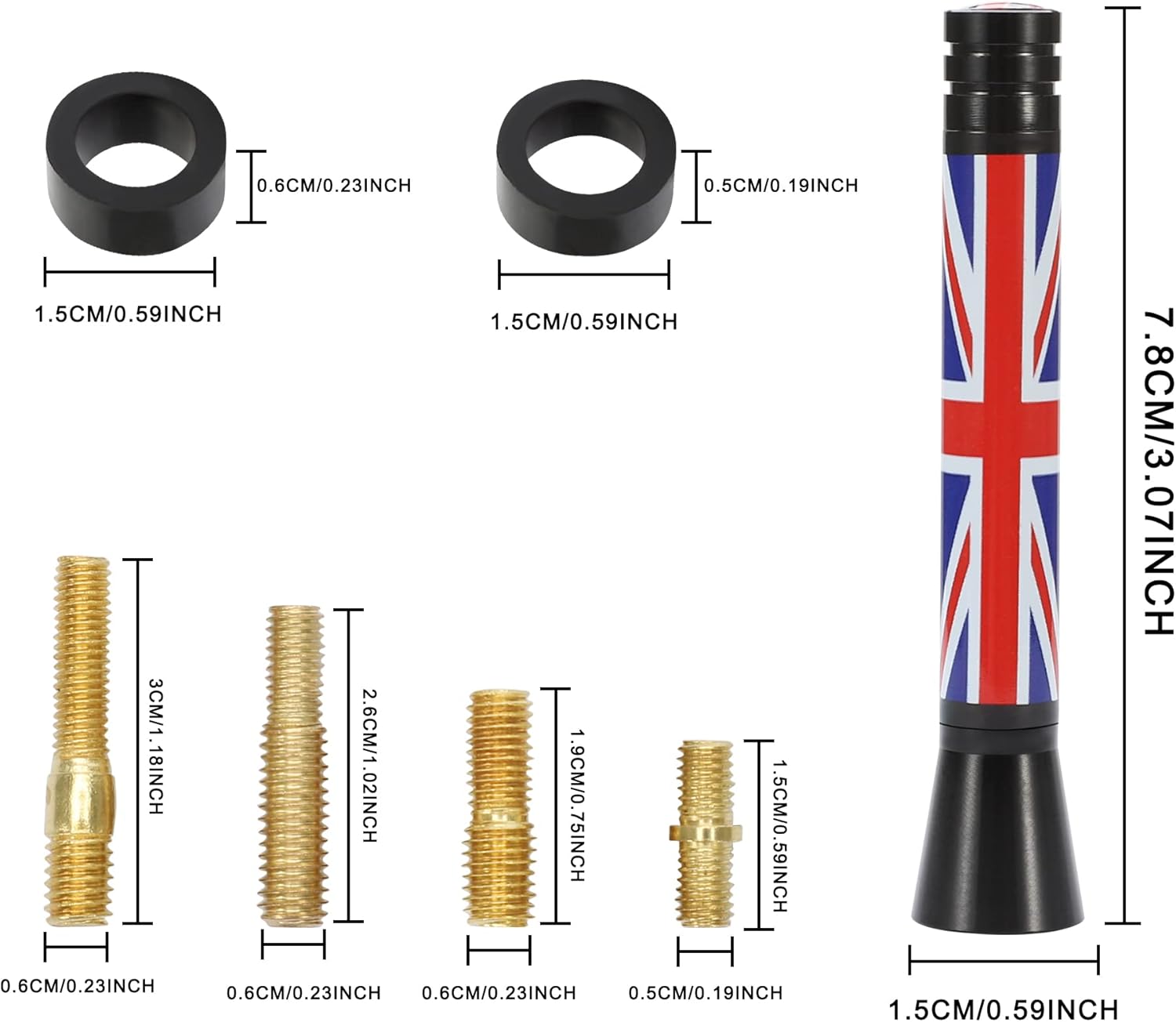 TOMALL Decoración de antena de automóvil compatible con cubierta de antena Mini Cooper, repuesto de antena Union Jack para Cooper S Countryman
