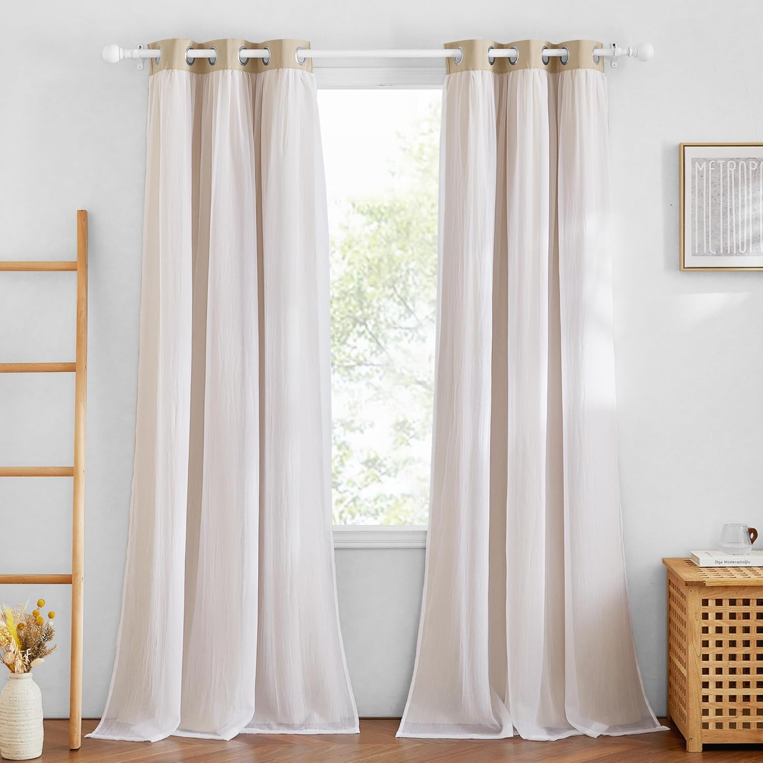 PONY DANCE Cortinas opacas con superposición transparente, mezcla y combina de doble capa, cortinas de oscurecimiento de habitación para dormitorio,