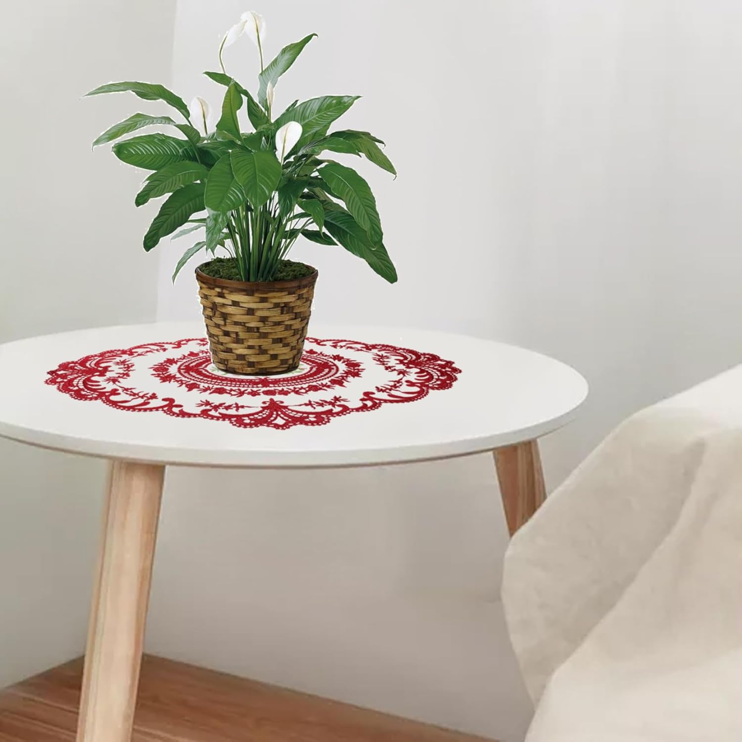 Mantel para mesa auxiliar, manteles individuales de encaje, 2 piezas de malla ovalada bordada de flores de 16.5 x 12.2 pulgadas, manteles