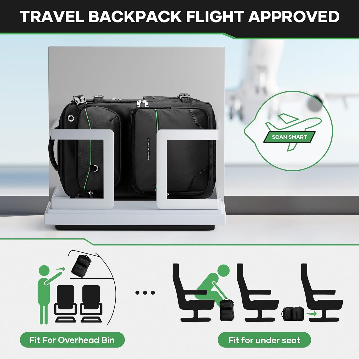 Maelstrom Mochila de viaje para hombres y mujeres, mochila de mano de 35 litros para viajar en avión, con bolsa de cinturón de moda, mochila casual