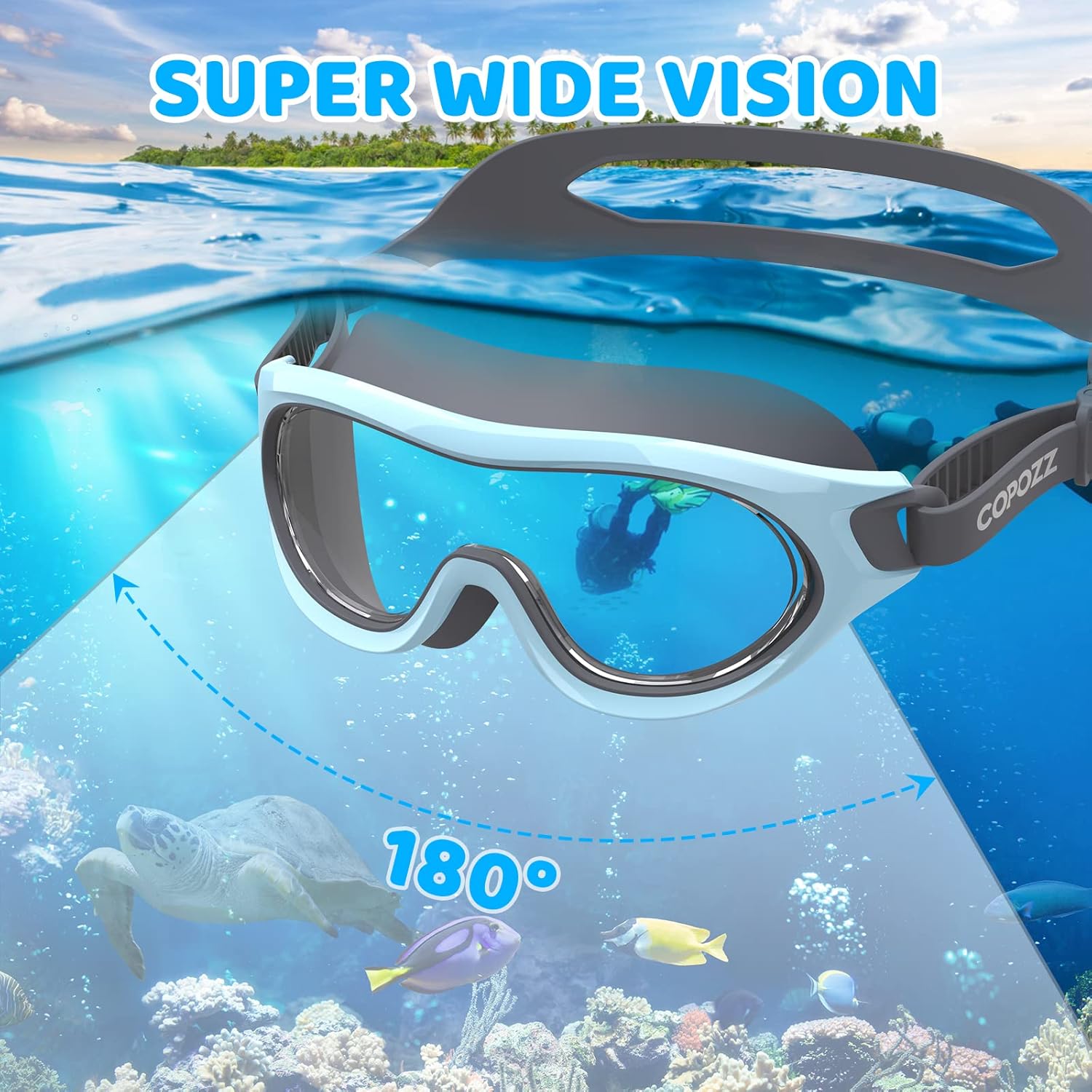 COPOZZ Gafas de natación para niños de 8 a 16 años, visión amplia, gafas de natación para jóvenes, sin fugas, antivaho y transparente, para piscina