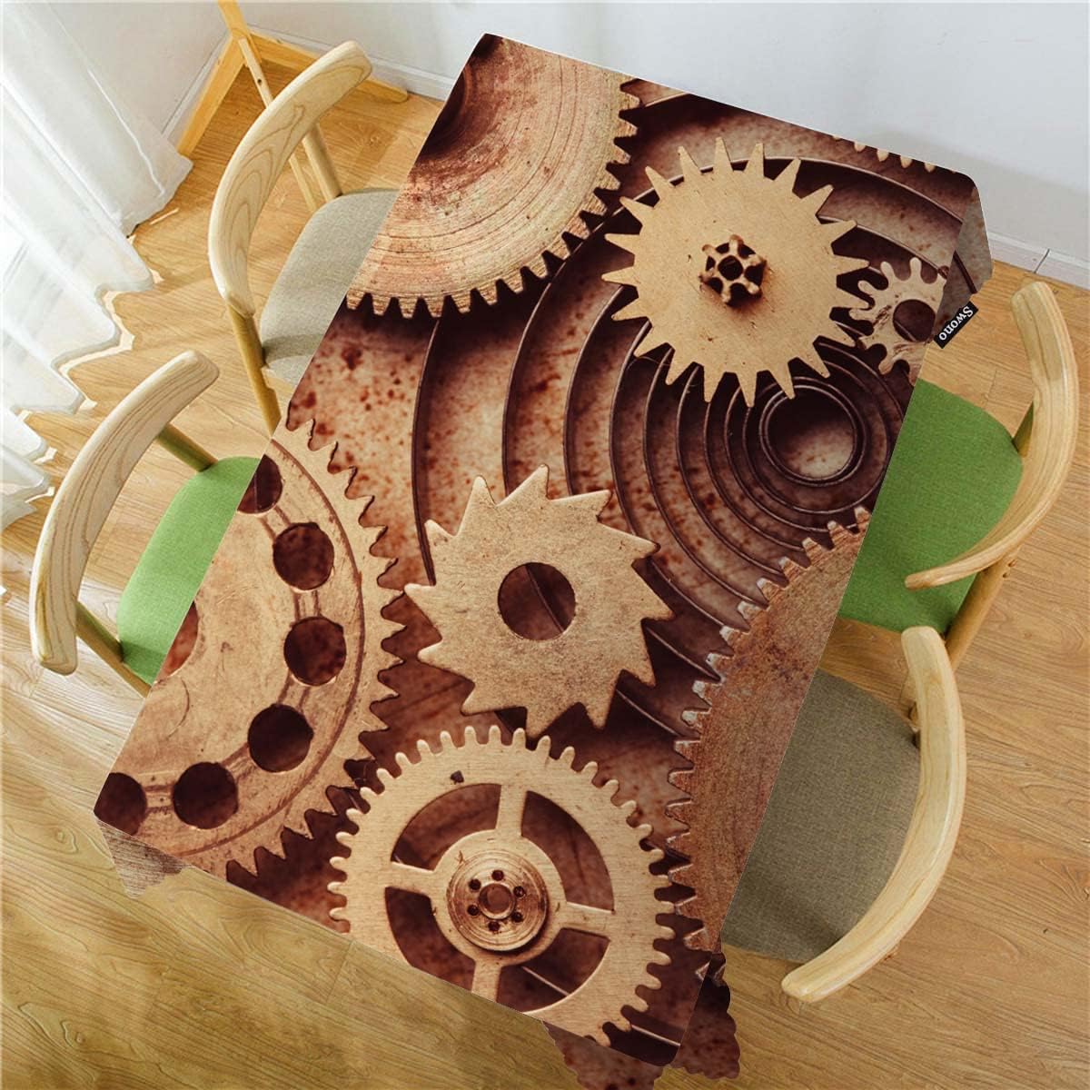 Swono Fundas de mesa de reloj de 52 x 70 pulgadas, Steampunk Old Mental Mecánico, engranajes de reloj lavable, mantel de cocina y comedor, mantel