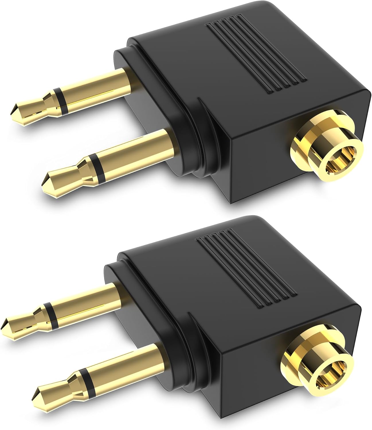Adaptador doble de auriculares de avión macho a 0.138 in hembra chapado en oro (paquete de 2)