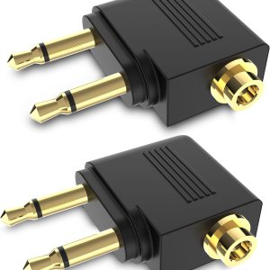 Adaptador doble de auriculares de avión macho a 0.138 in hembra chapado en oro (paquete de 2) Adaptador doble de auriculares de avión macho a 0.138 in hembra chapado en oro (paquete de 2)