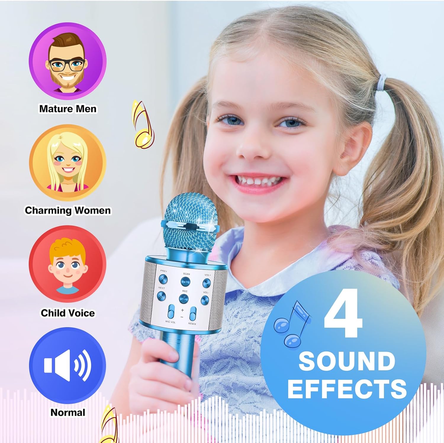 Micrófono de karaoke inalámbrico para niños de 3 a 12 años micrófono para niños de 3, 4, 5, 6, 7, 8, 9, 10-12 años, regalos de cumpleaños, regalos