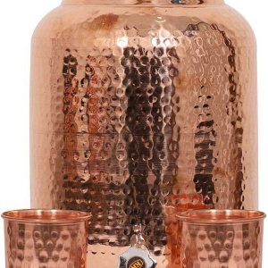 SUBYATH Handicraft Handloom Indian Handloom – Dispensador de agua de cobre puro martillado a mano de 4 litros, tanque de almacenamiento de agua SUBYATH Handicraft Handloom Indian Handloom – Dispensador de agua de cobre puro martillado a mano de 4 litros, tanque de almacenamiento de agua