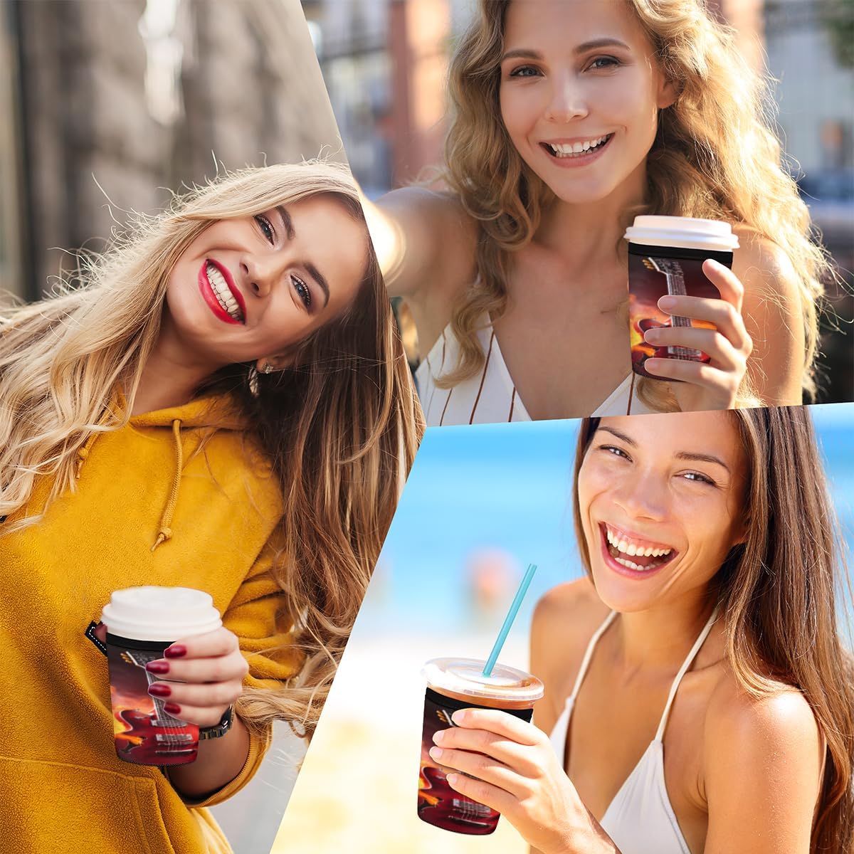Funda aislante reutilizable para guitarra de fuego, funda aislante de guitarra musical para bebidas frías, soporte de taza de neopreno para bebidas