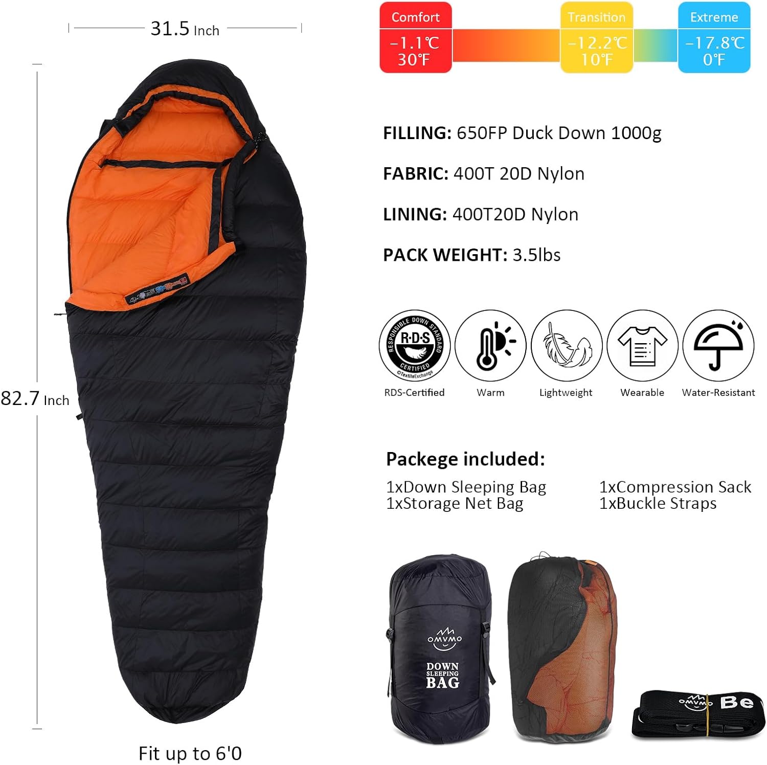 Saco de dormir de plumón de pato de 15F y 10F para adultos, potencia de relleno de 650, ultraligero para 4 estaciones, saco de dormir rectangular