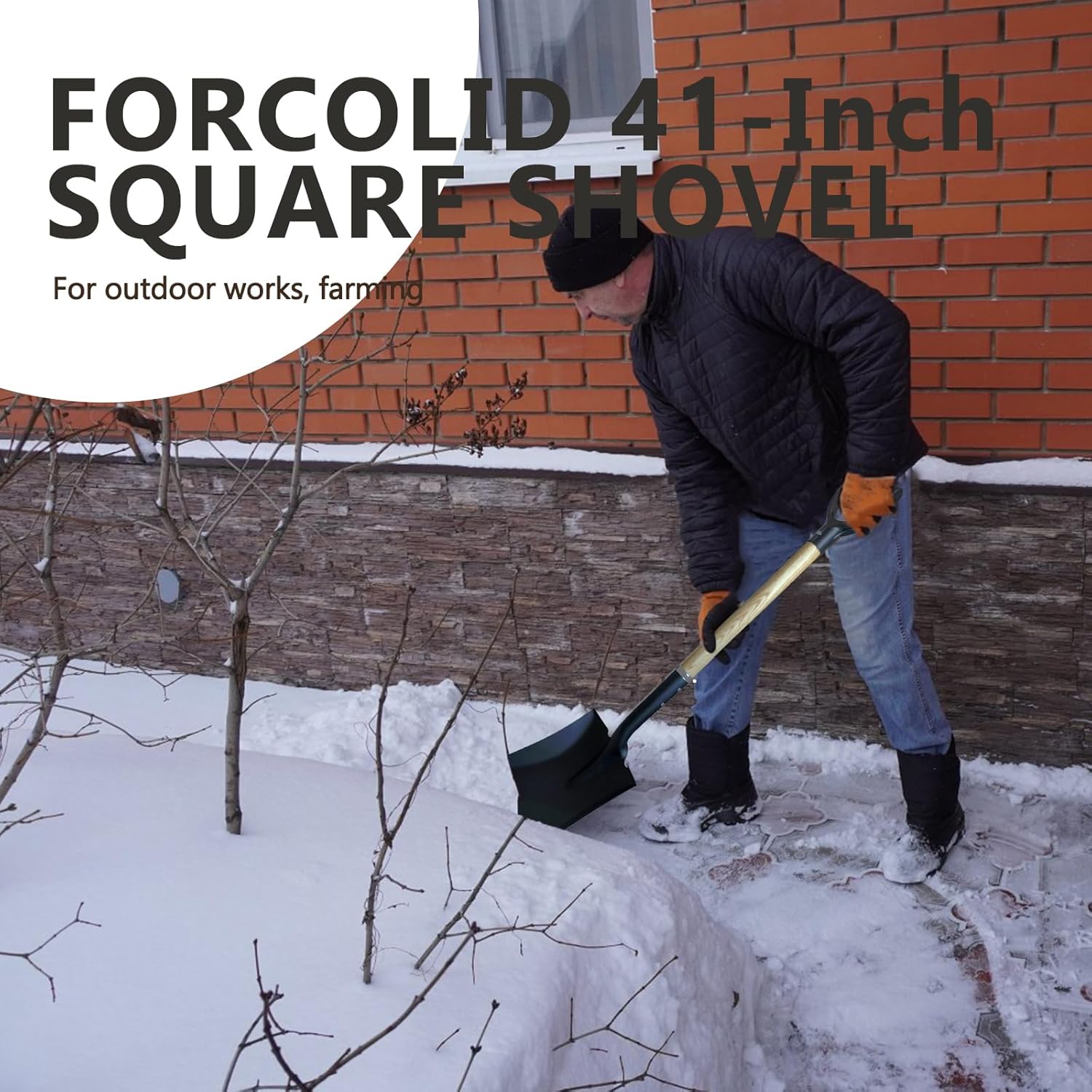 Pala plana, pala cuadrada, pala de transferencia, pala de nieve, 41 pulgadas de largo, pala de agarre en D duradera, para agricultura, trabajos al