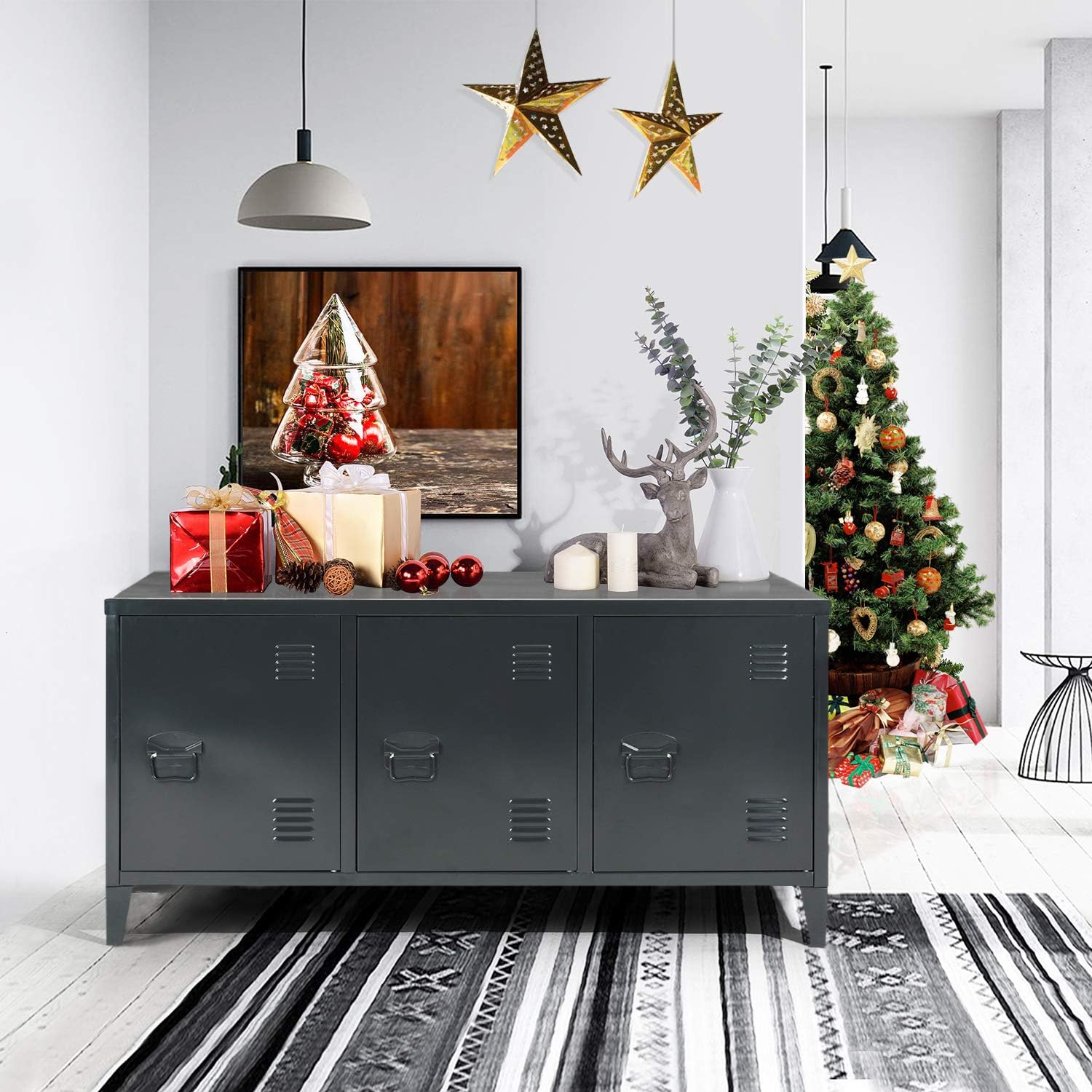 HouseinBox – Armario de almacenamiento de archivos para oficina (metal, 3 puertas, 3 en 1, 2 estantes, patas desmontables)
