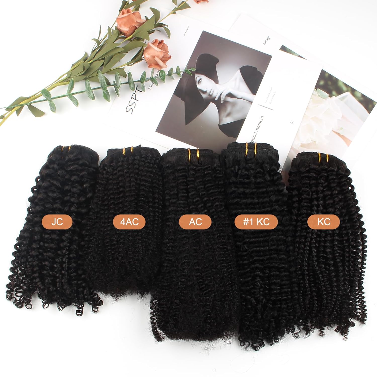 Extensiones de cabello rizado con clip, doble trama, grueso, cabeza completa, color negro natural, 100 % cabello humano virgen Remy, para mujeres