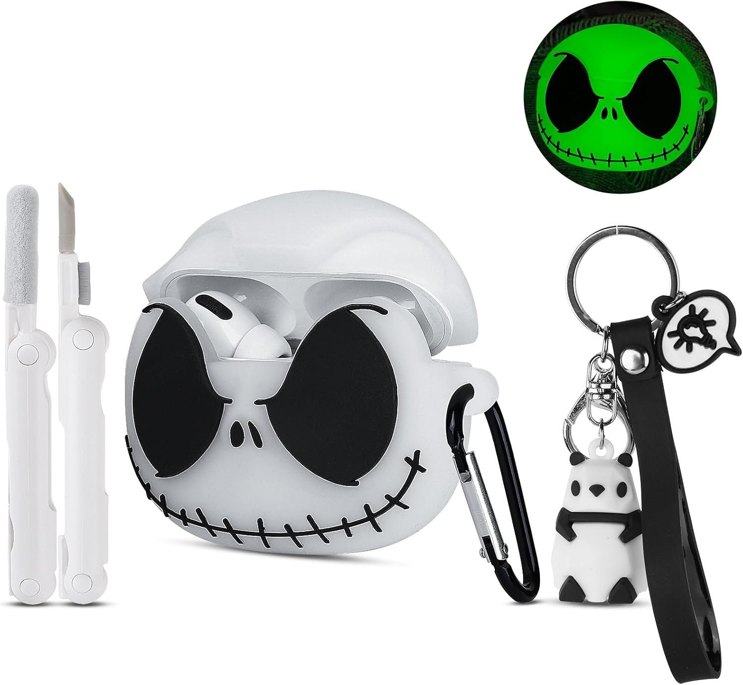 Funda compatible con Apple AirPods Pro de 21 generación con kit de limpieza y bonito llavero, funda protectora de silicona suave y divertida que