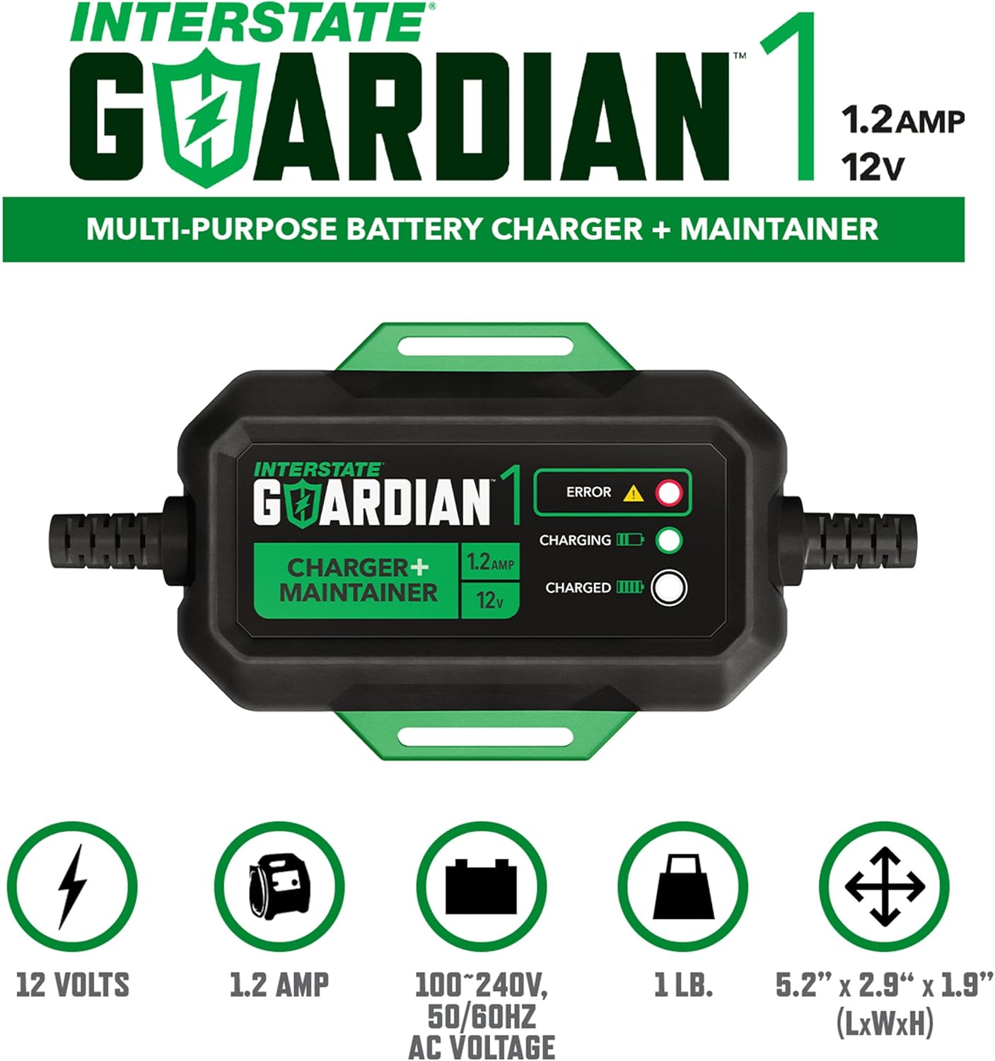 Interstate Batteries YTX20L-BS Powersports – Batería y cargador de 12 V, 1.2 A (paquete), batería AGM de 12 V 18 Ah para motocicletas, cuatrimotos,