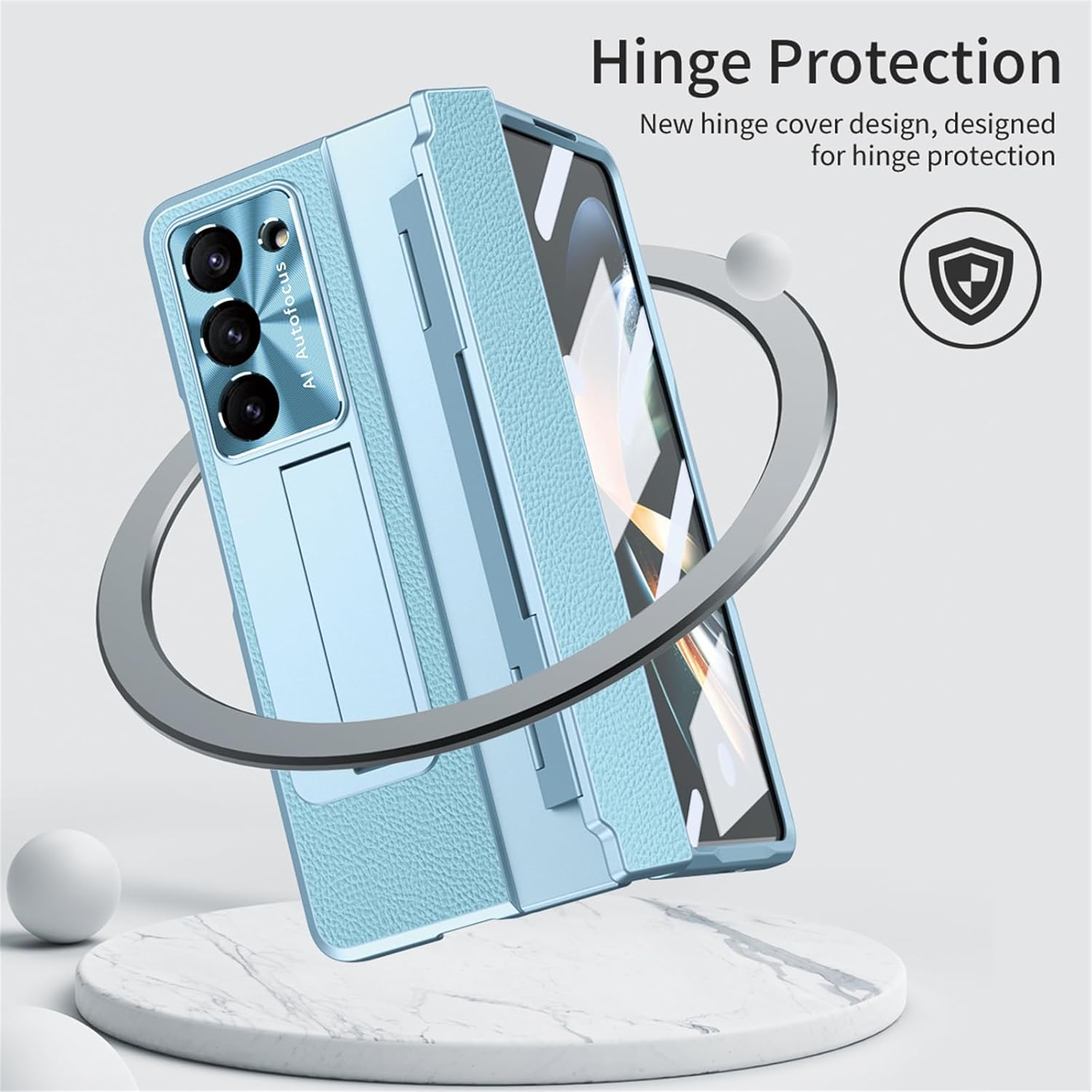 Z Fold 5 – Funda de piel ZFold5 con soporte, compatible con Samsung Galaxy Z Fold 5 2023 (azul)