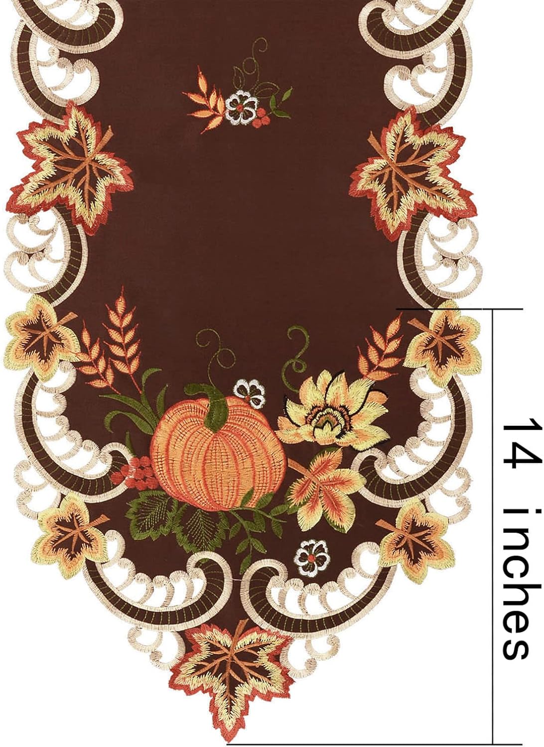 Simhomsen Caminos de mesa bordados marrones de cosecha de Acción de Gracias para decoraciones de otoño u otoño (14 x 69 pulgadas)