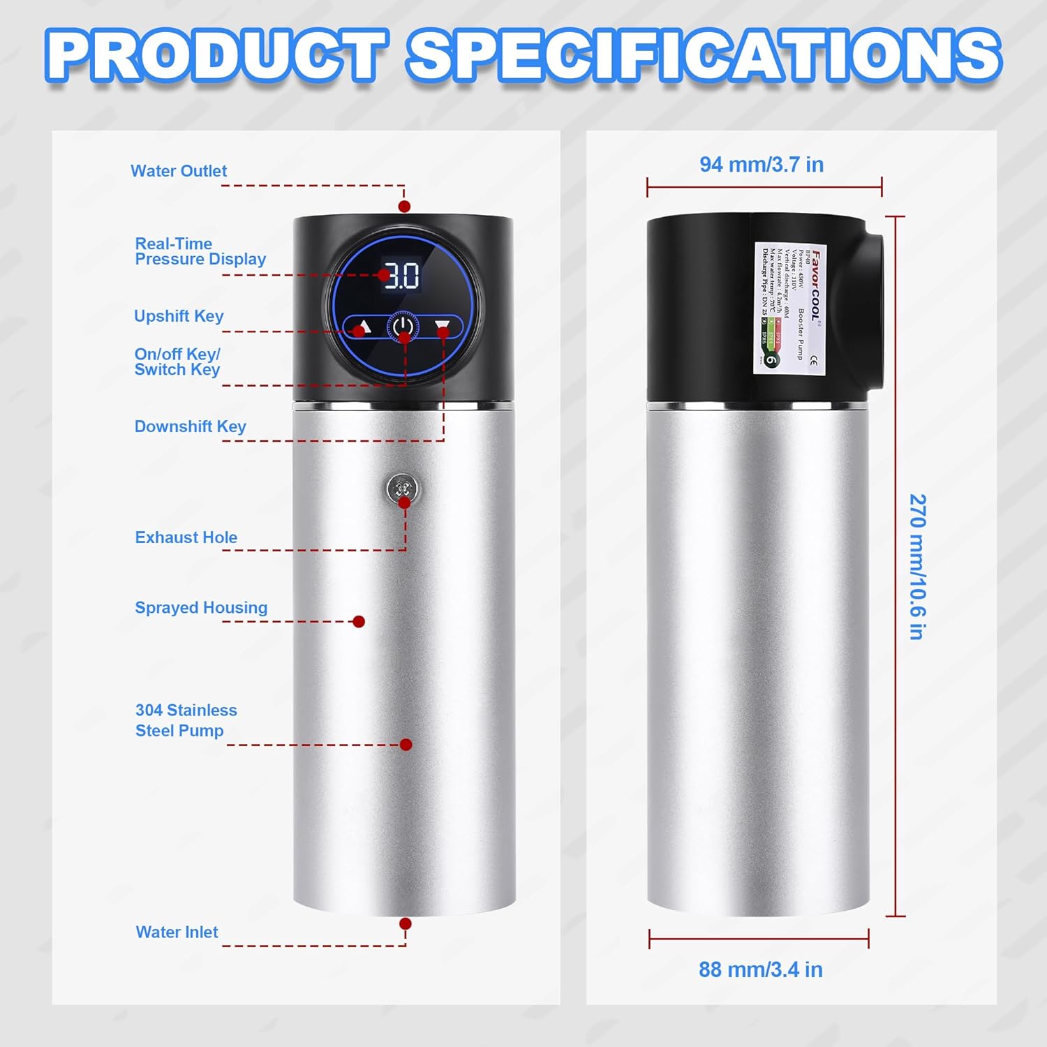Bomba de presión de agua para el hogar, 450 W para el hogar, elevador de presión de agua en el hogar hasta 131 pies131.2 ft, bomba automática