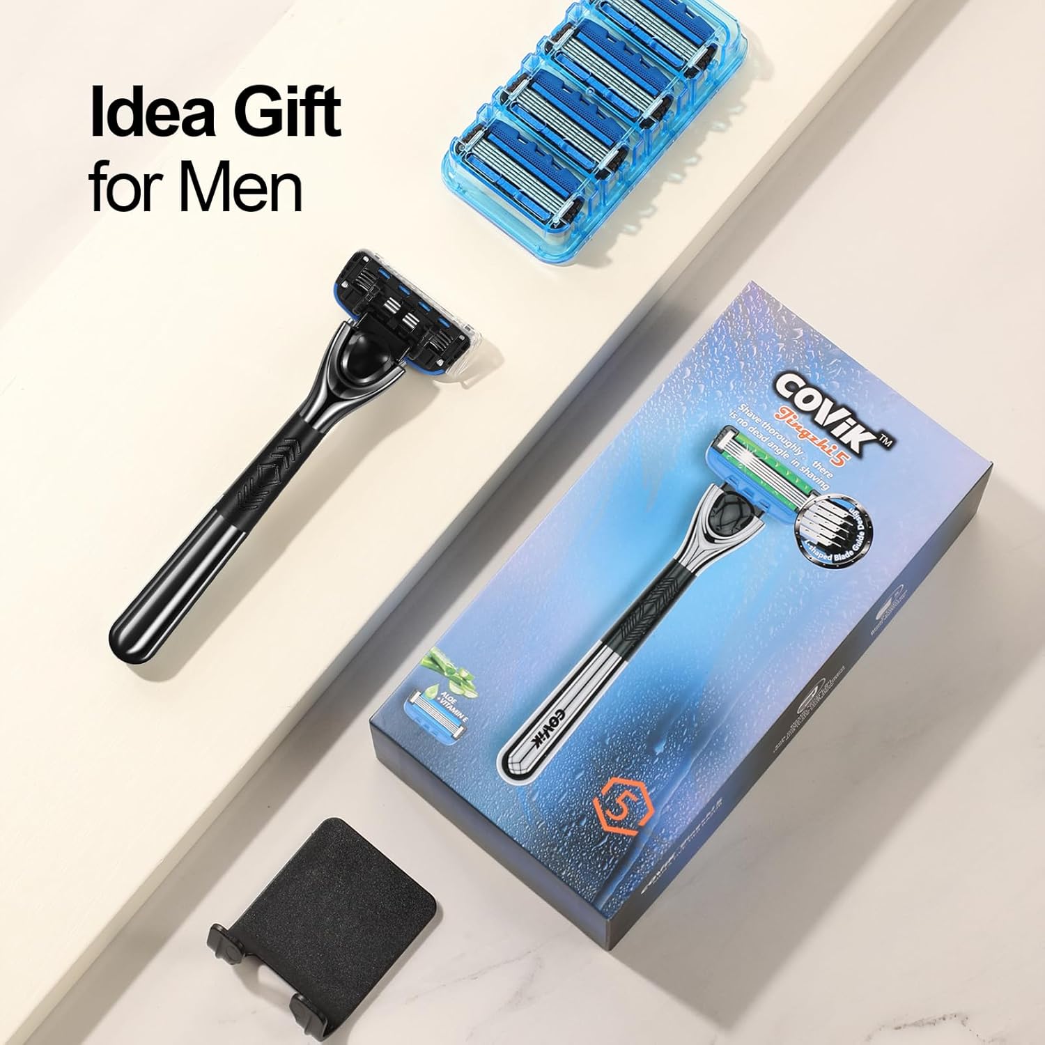 Maquinilla de afeitar de 5 hojas para hombres con doble lubricación, afeitado cómodo y suave para hombres (5REFILLS-A)