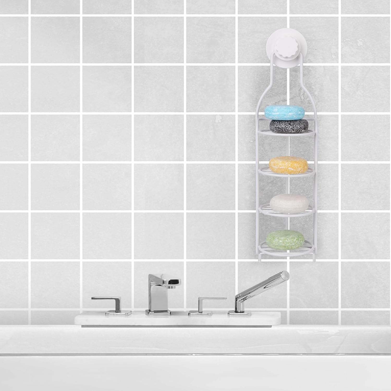 Jabonera para pared de ducha, jabonera de 4 niveles, barra de acero inoxidable, ducha, baño, autodrenante, resistente al óxido, potente sin taladrar