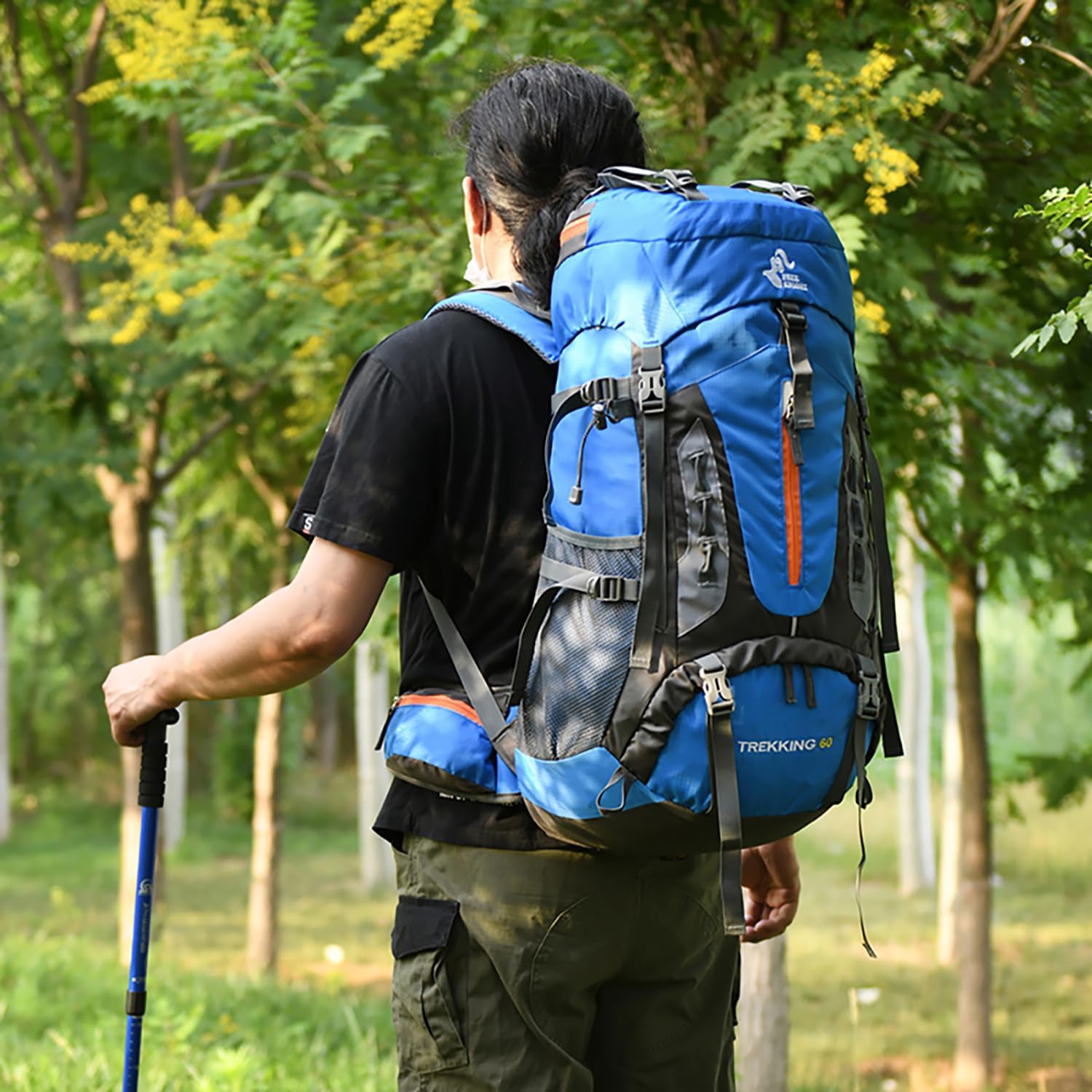 Bseash 60L senderismo camping mochila con cubierta de lluvia, impermeable gran capacidad al aire libre deporte viaje mochila escalada turismo,