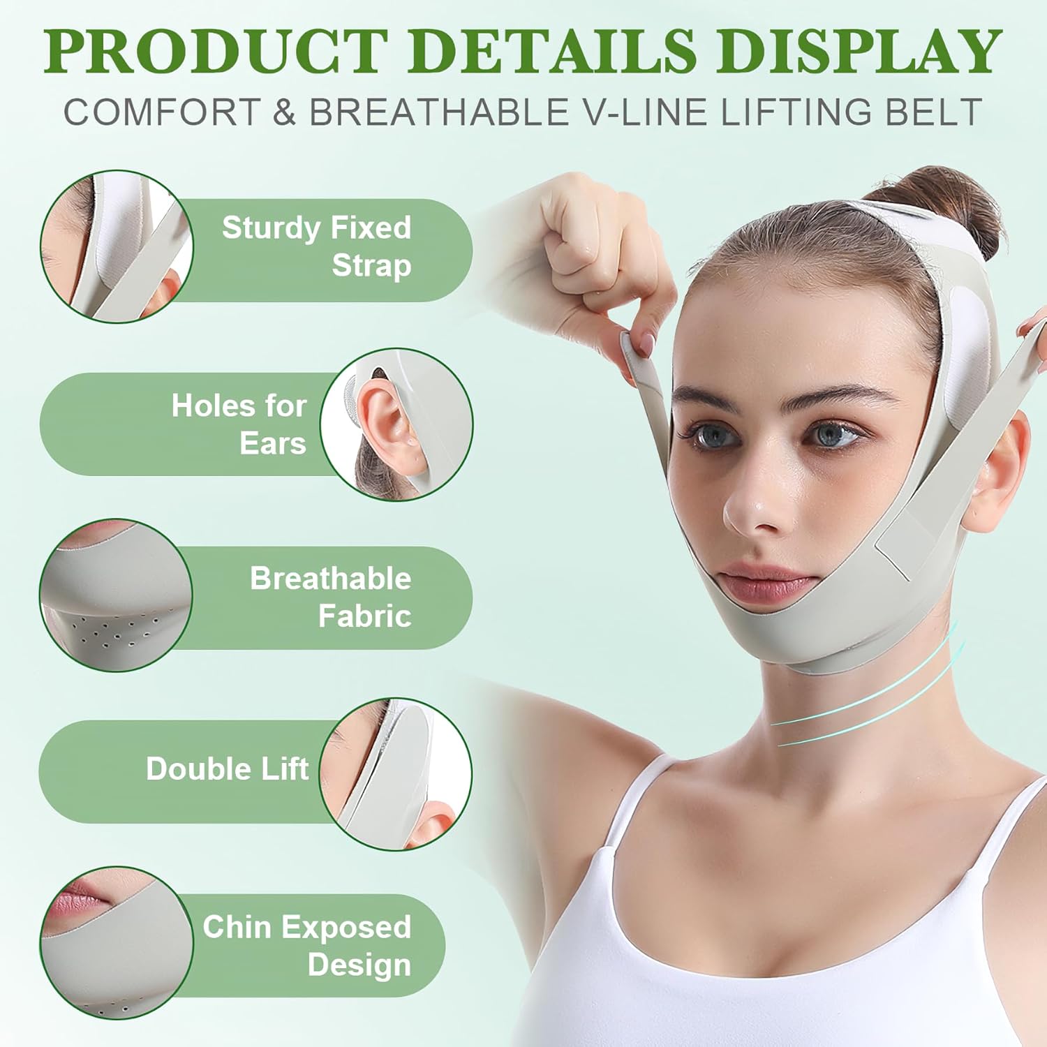 Cinturón de levantamiento facial, correa de elevación facial calmante y cómoda banda de estiramiento facial, efecto refrescante, levantamiento de