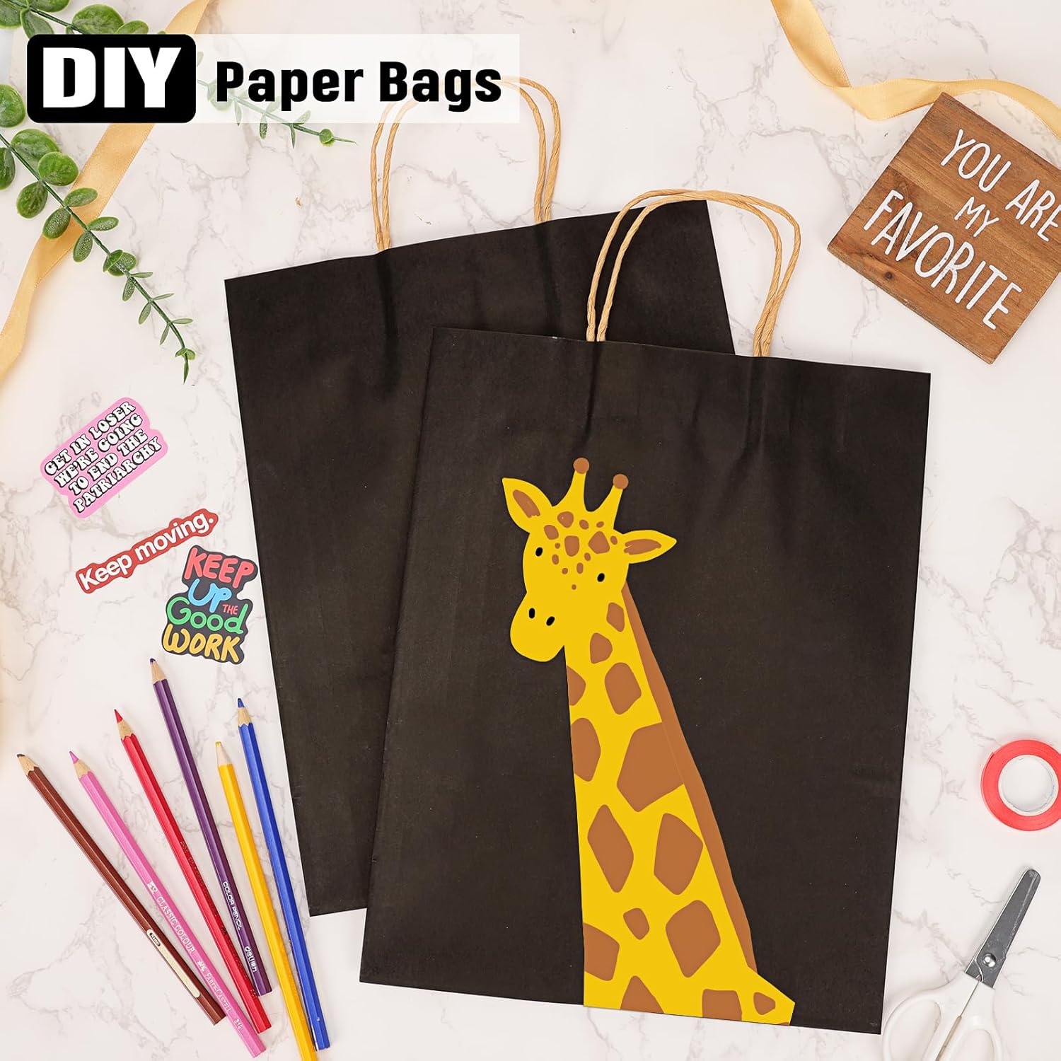 Moretoes 50 bolsas de regalo negras de 10 x 5 x 13 pulgadas, bolsas de papel kraft con asas a granel, bolsas de compras, bolsas de venta al por