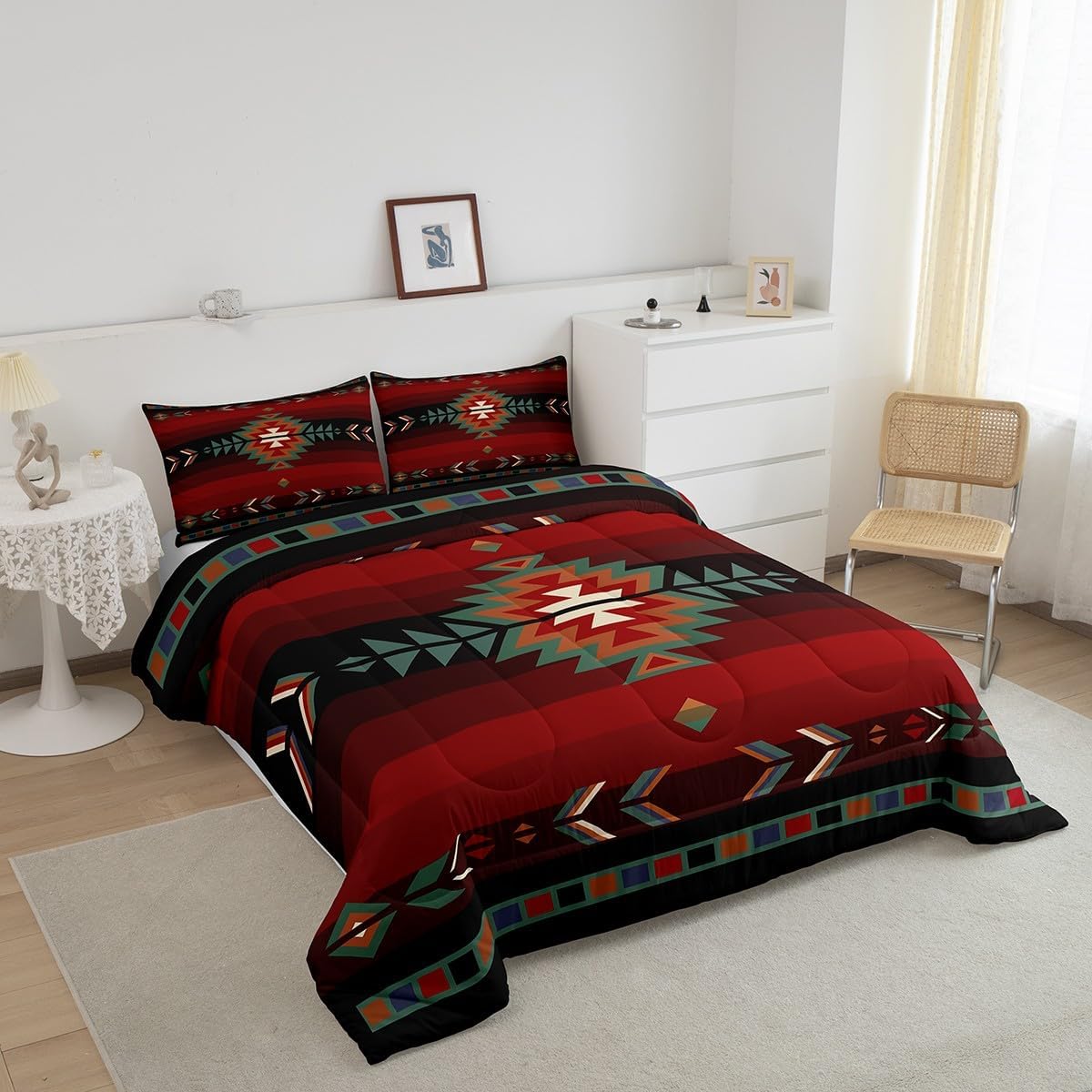 Feelyou Juego de ropa de cama tamaño individual con diseño nativo del suroeste para niños y niñas, juego de edredón geométrico del suroeste para