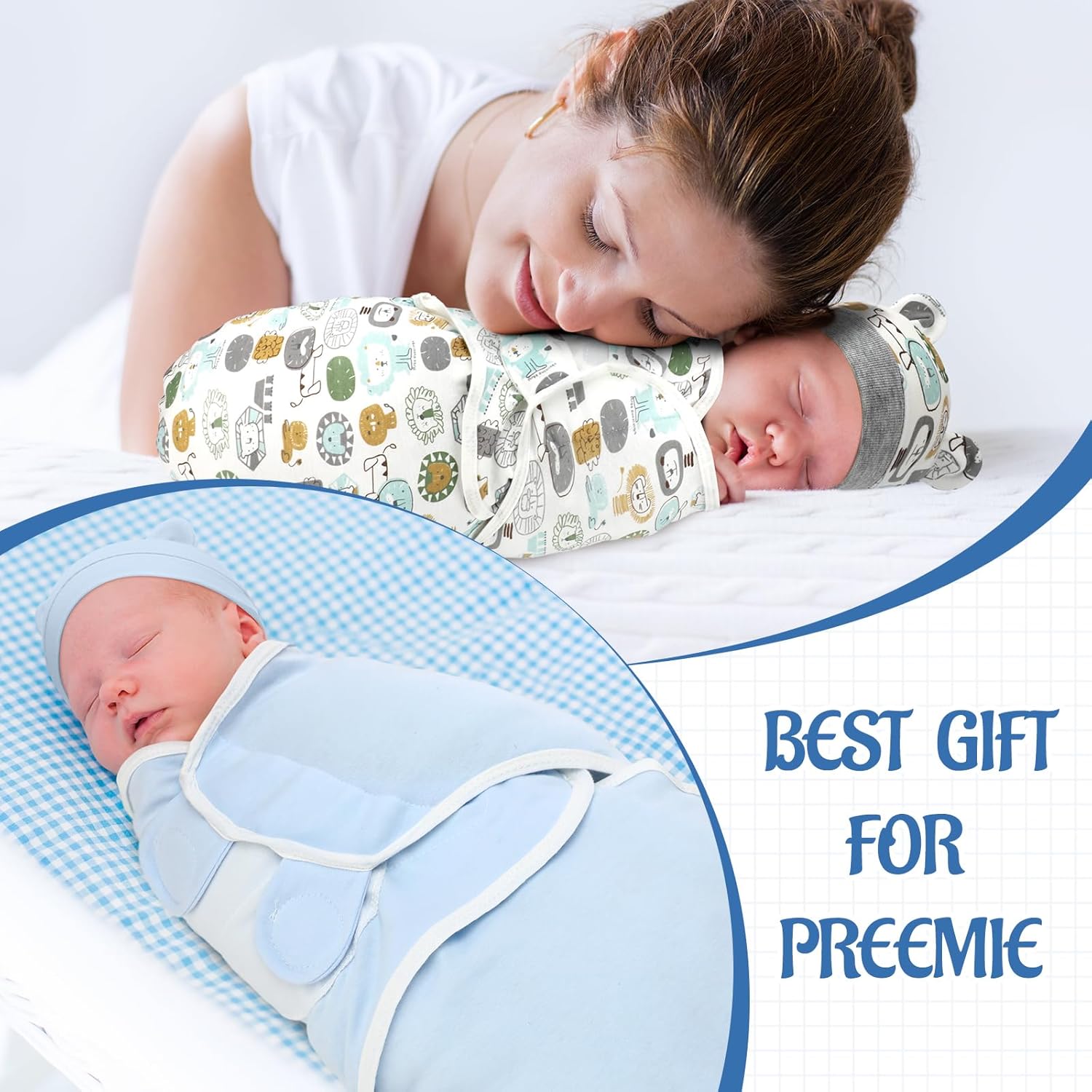 Buryeah Paquete de 4 mantas con gorro para bebés niños y niñas prematuros para bebés y niñas prematuros para bebés de 3 a 7 libras, Bonito estilo.