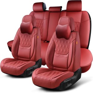 Juego completo de fundas de asiento de automóvil, fundas de cuero transpirable para asientos delanteros y traseros y reposacabezas, funda universal Juego completo de fundas de asiento de automóvil, fundas de cuero transpirable para asientos delanteros y traseros y reposacabezas, funda universal