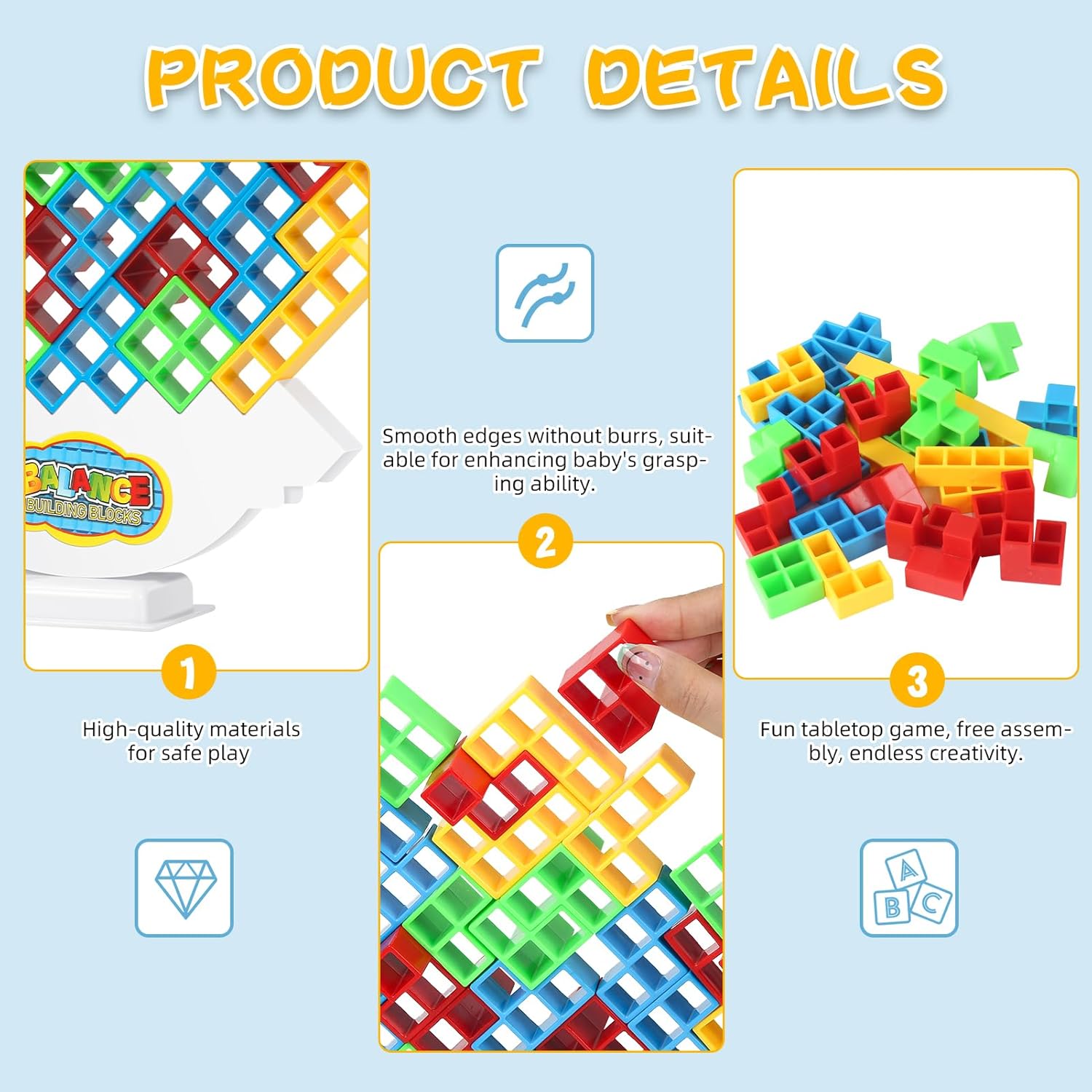 Juego de 48 bloques apilables de equilibrio de TetraTorre, columpio apilable, juguete de construcción de equilibrio para niños, juego de