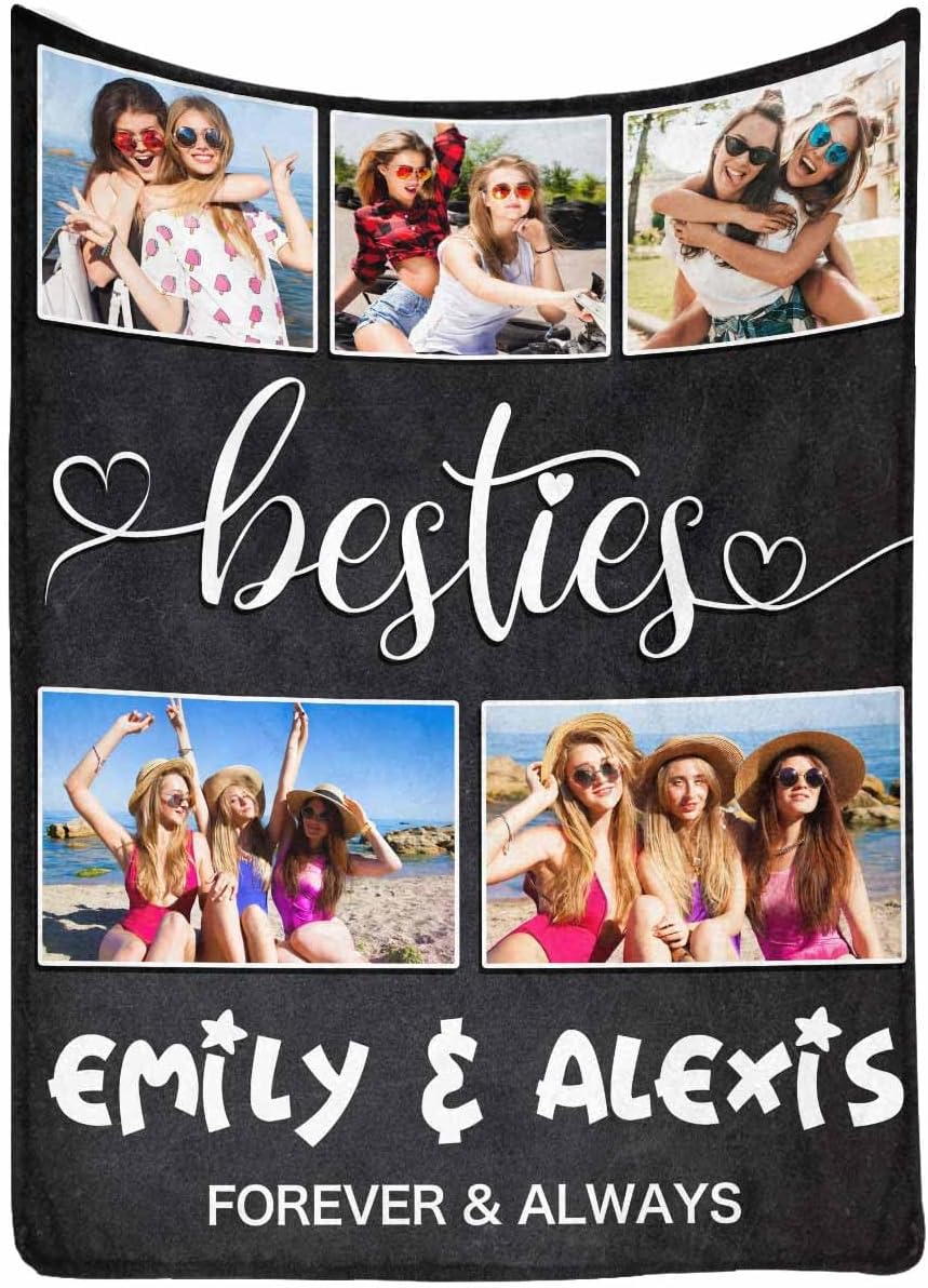 Manta personalizada con fotos de mejor amiga para hermana, 5 fotos, color negro, manta personalizada para mejores hermanas, para regalos de