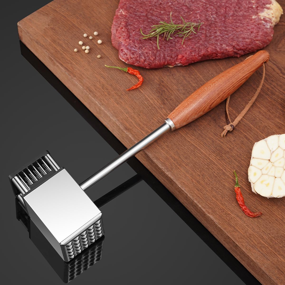MULIRE Mazo ablandador de carne, mazo de carne y aguja de carne 2 en 1 ablandador de martillo de carne, con mango de madera antideslizante, perfecto