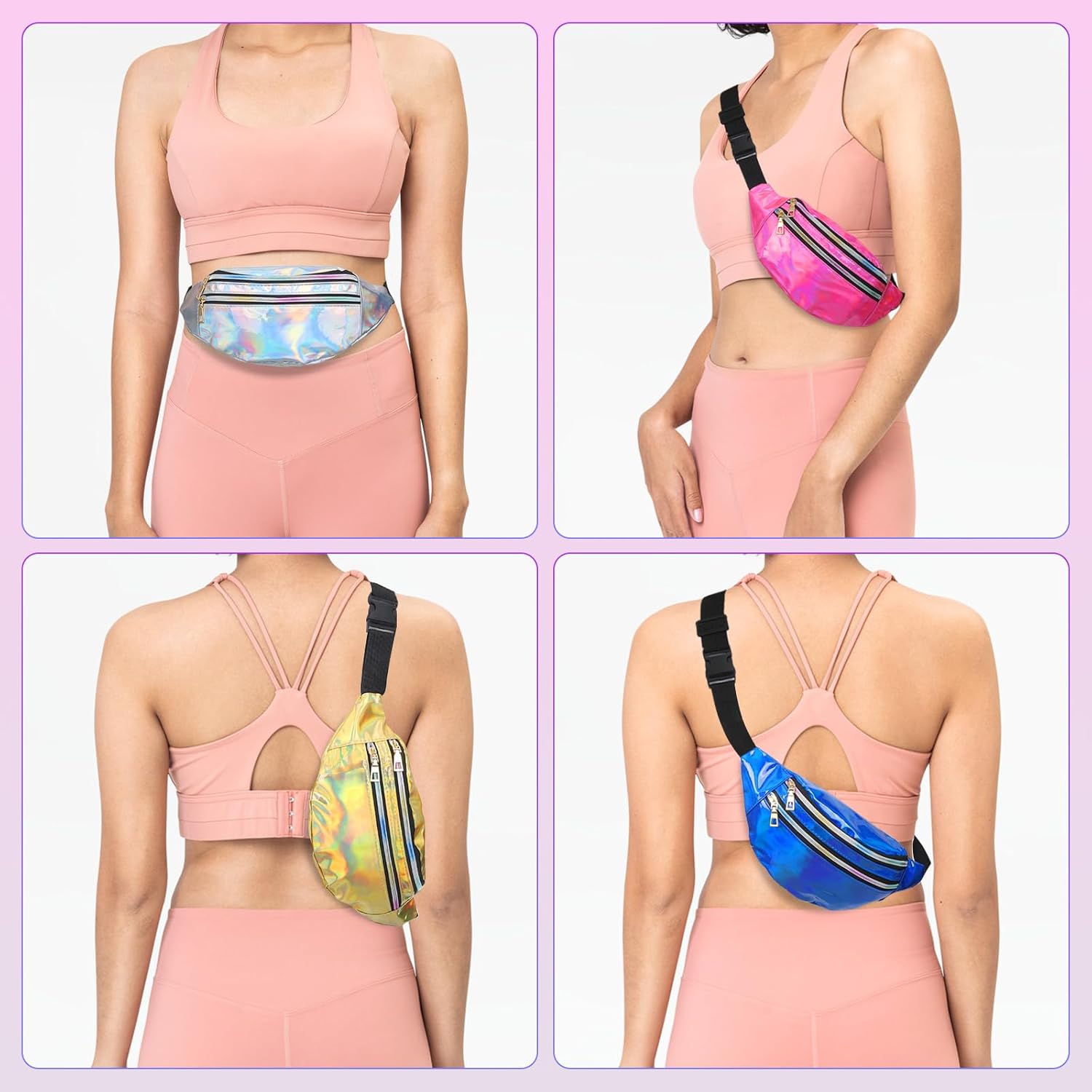 PATIKIL Riñonera de los años 80 para mujer, riñonera ajustable de los años 90 para fiestas, correr, multicolor