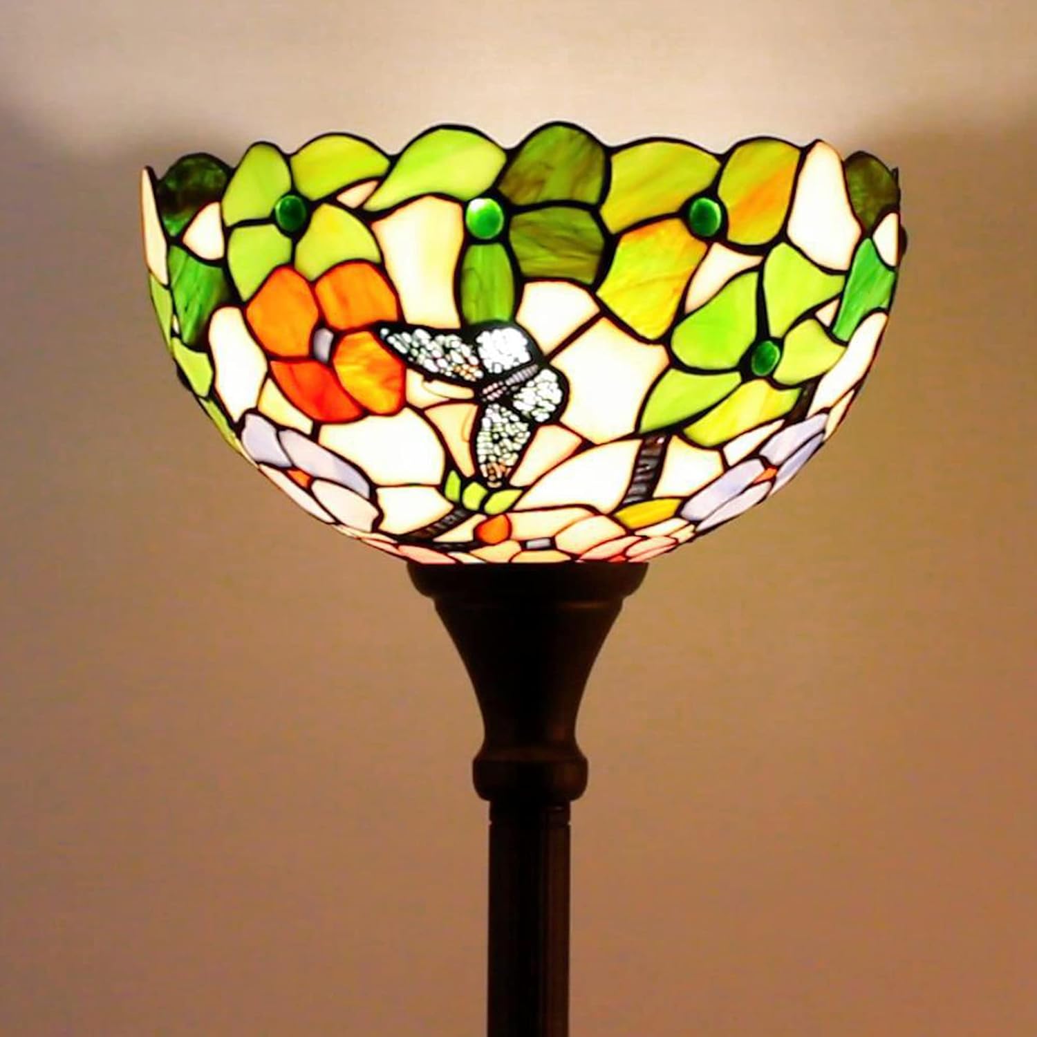 Tiffany – Lámpara de pie estilo mariposa con diseño de flores, antorcha de esquina de pie, 12 pulgadas de profundidad x 12 pulgadas de ancho x 67