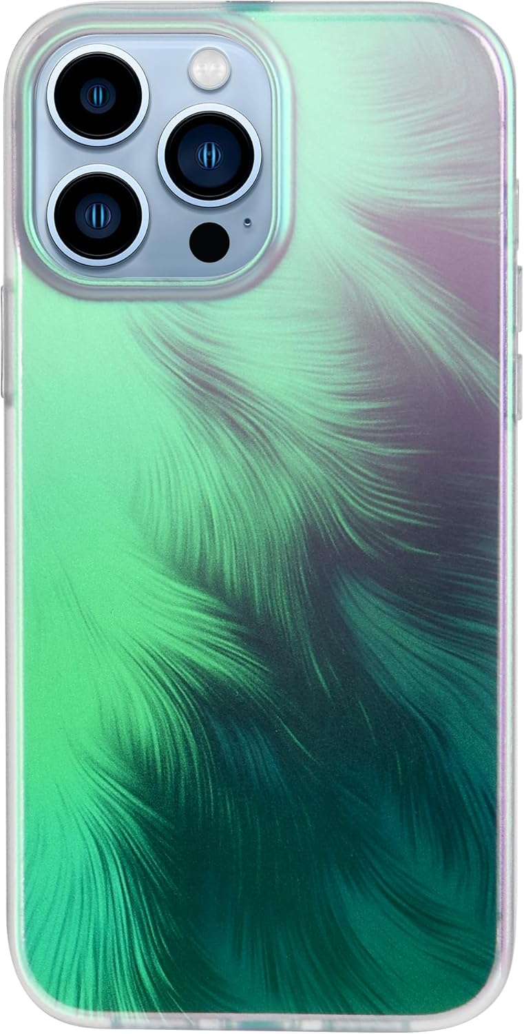 SKYLMW Funda compatible con iPhone 13 Pro para hombres, mujeres y niñas, translúcida, a la moda, con plumas, láser, mate, TPU y policarbonato duro,