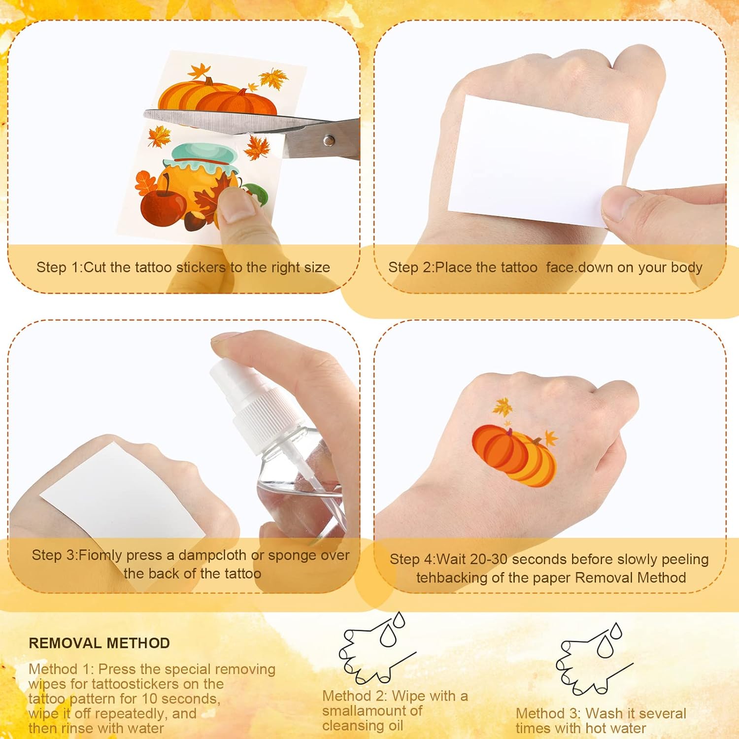 Ferraycle 292 tatuajes temporales de otoño para niños, tatuajes falsos de Acción de Gracias, tatuajes de otoño para niños, calabaza, pavo, arce,