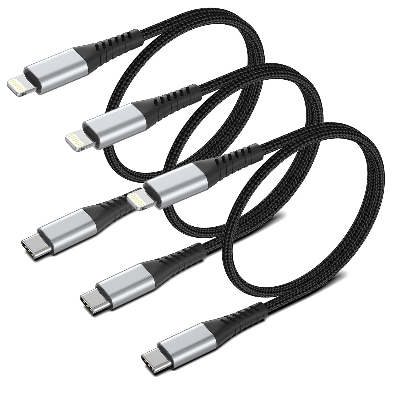 Cable corto USB C a Lightning de 2 pies, paquete de 3 cables de carga USB C trenzado de 2 pies tipo C a Lightning cable PD de carga rápida para
