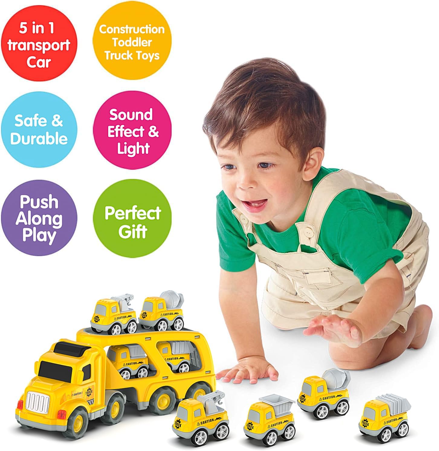 Camiones de juguete para niños de 3, 4, 5, 6, 7 años, 5 en 1, transporte urbano, juguetes con sonido ligero, regalo de cumpleaños de Navidad para