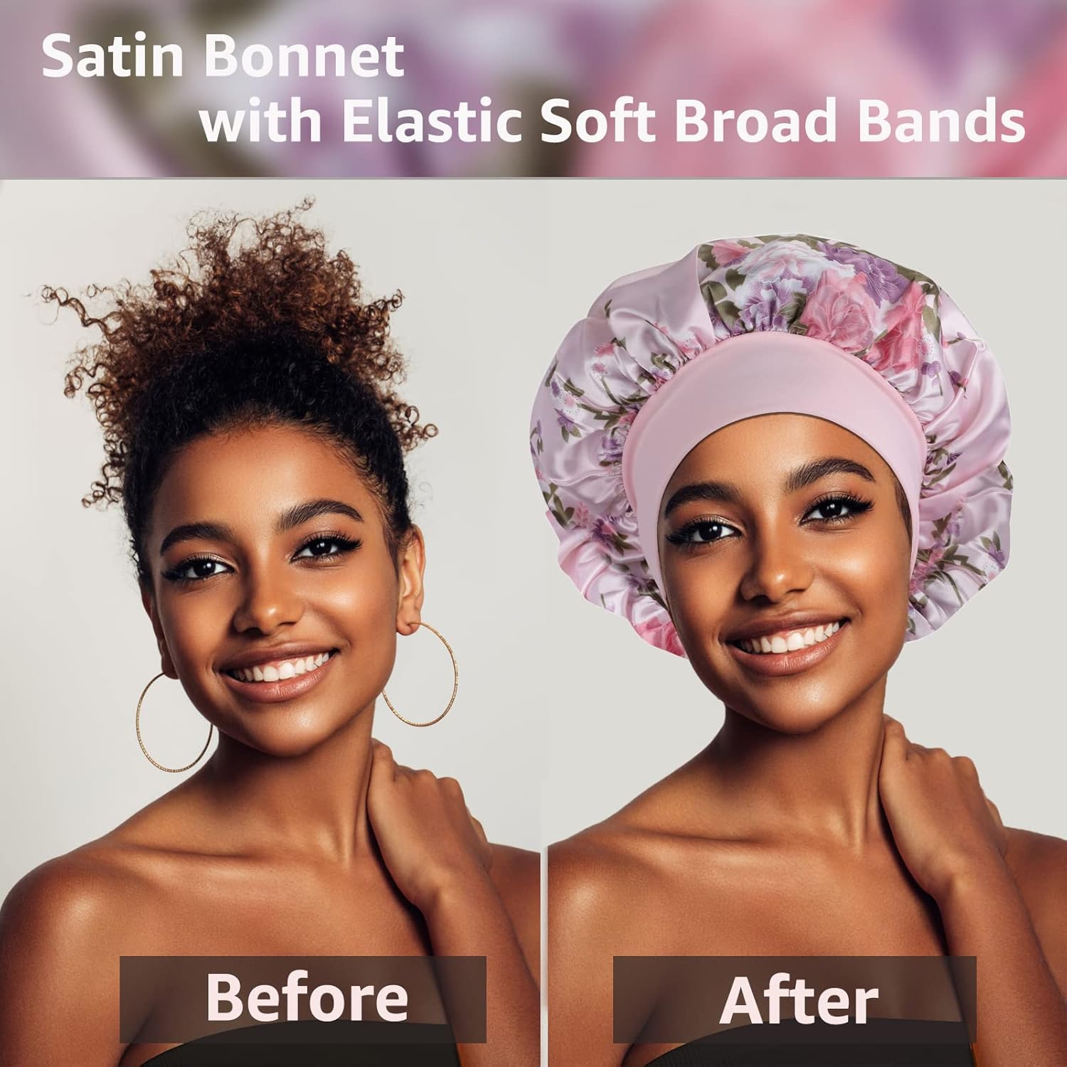 4 gorros de seda de satén para dormir, gorro de seda para dormir, capó para dormir para mujeres negras, gorro de seda de banda ancha para cabello