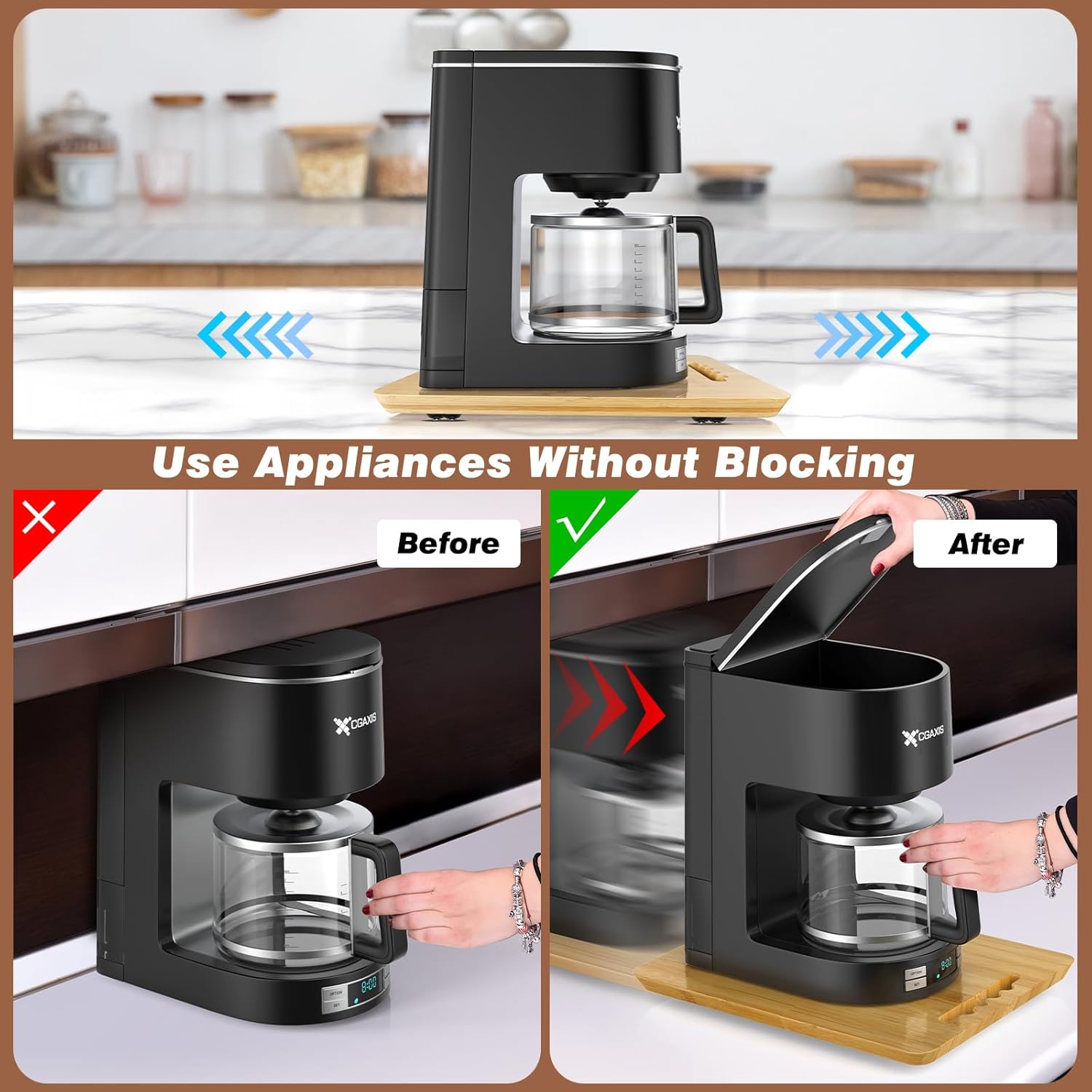 Deslizador de electrodomésticos de bambú, bandeja deslizante de rotación de 360 para cafetera, deslizante para aparatos de cocina pesados, bandeja