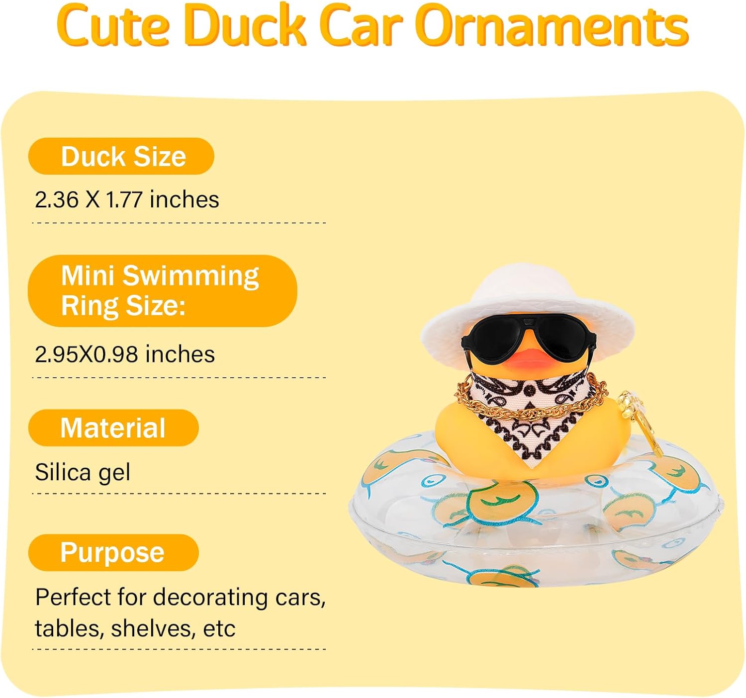 wonuu Decoración de pato de goma para automóvil, accesorios de decoración de tablero de instrumentos de vaquero occidental con mini anillo de