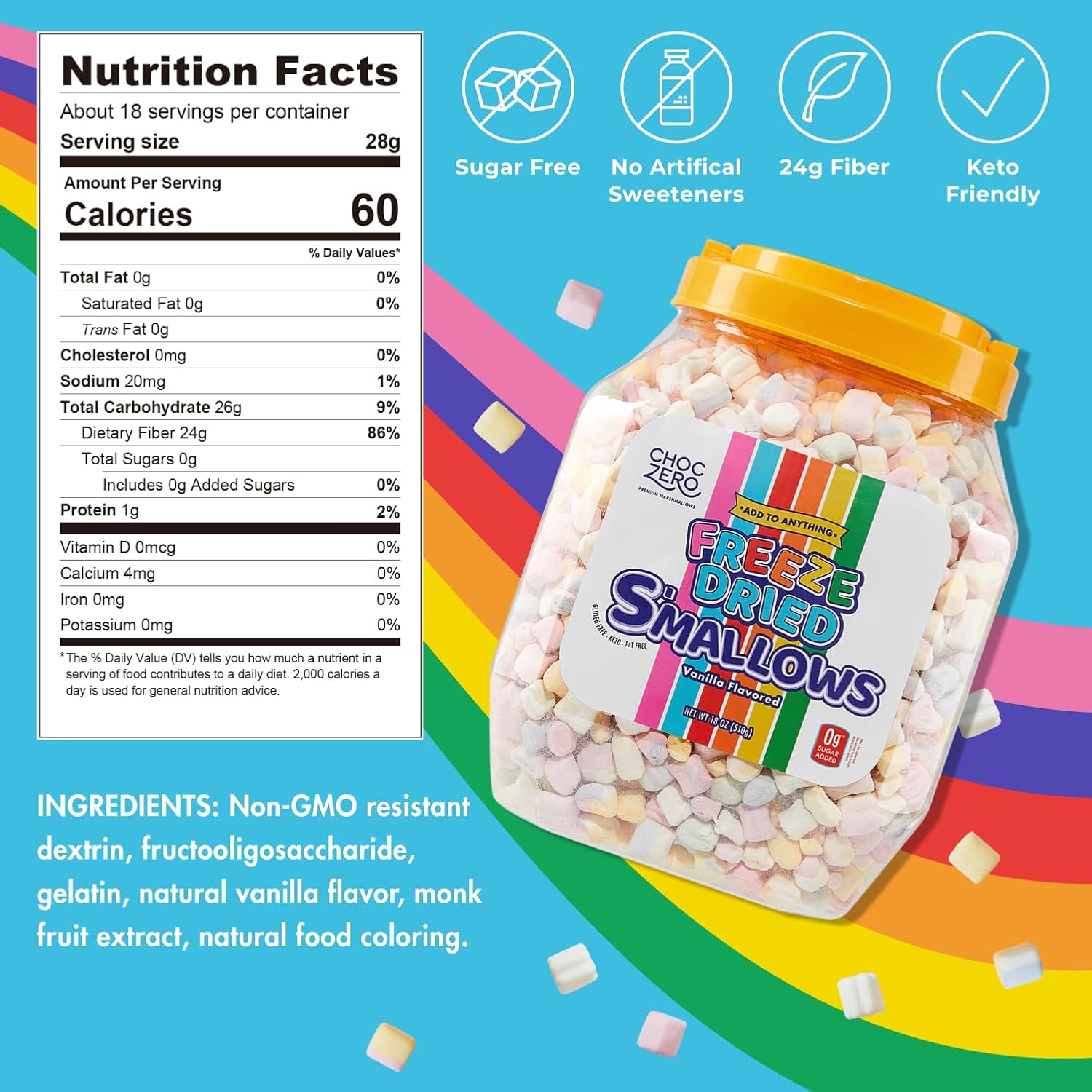 ChocZero Brocas de malvavisco liofilizadas  malvaviscos sin azúcar  Keto, formas divertidas, horneado, helado y cobertura de cereales  18 onzas