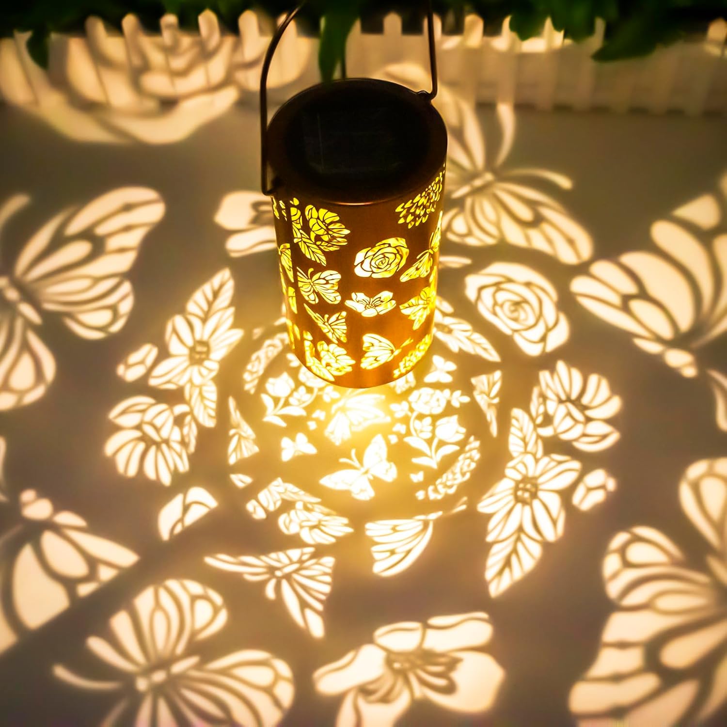 Faroles solares de mariposa para jardín, decoración al aire libre, patrón de flores, luces colgantes solares impermeables, regalos de decoración de