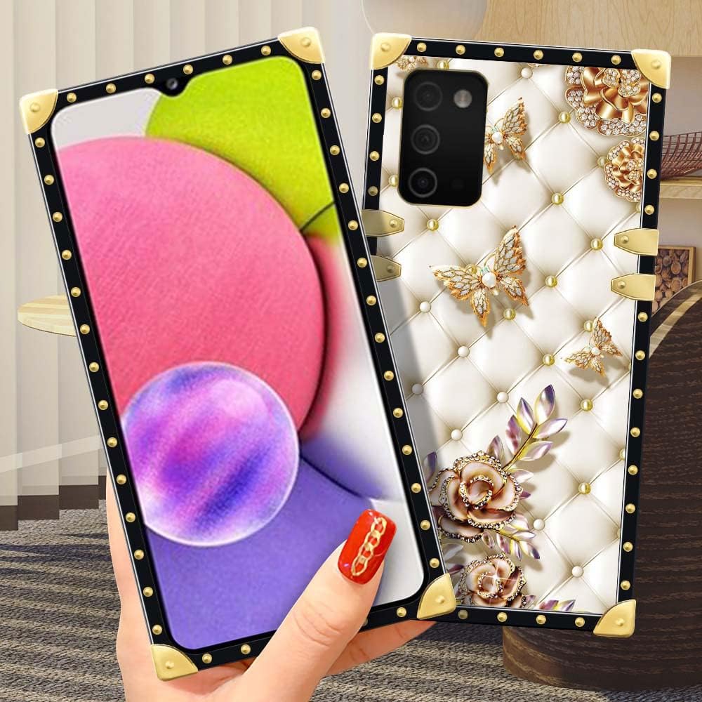 Funda compatible con Samsung Galaxy A03S 4G, TPU suave de lujo y parte trasera de policarbonato duro para niñas y mujeres, funda protectora a prueba